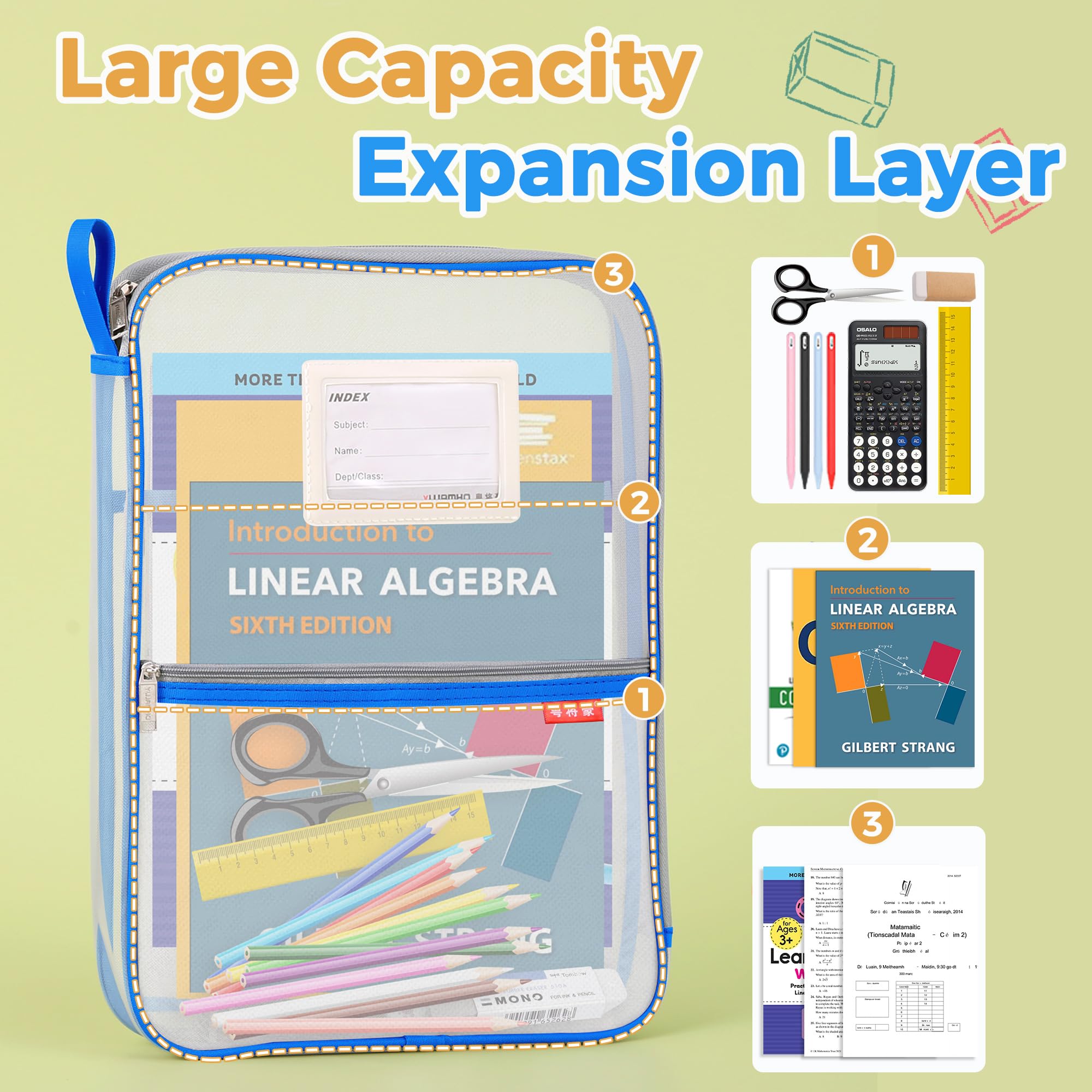 Mesh Zipper Pouch 14.8x10.8 Inch - 4 Pack Transparent Lightweight Nylon File Folders, A4 Size Multi-Layer Document Organizer for Office, School, Travel & Home Organization (Perfect for Files, Stationery & Accessories Storage)