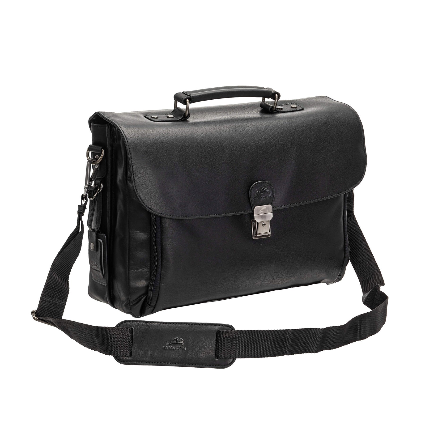 Mancini BUFFALO Professional Double Compartment Leather Briefcase for 15.6 Inch Laptop & Tablet - Business Travel & Office Work Accessory