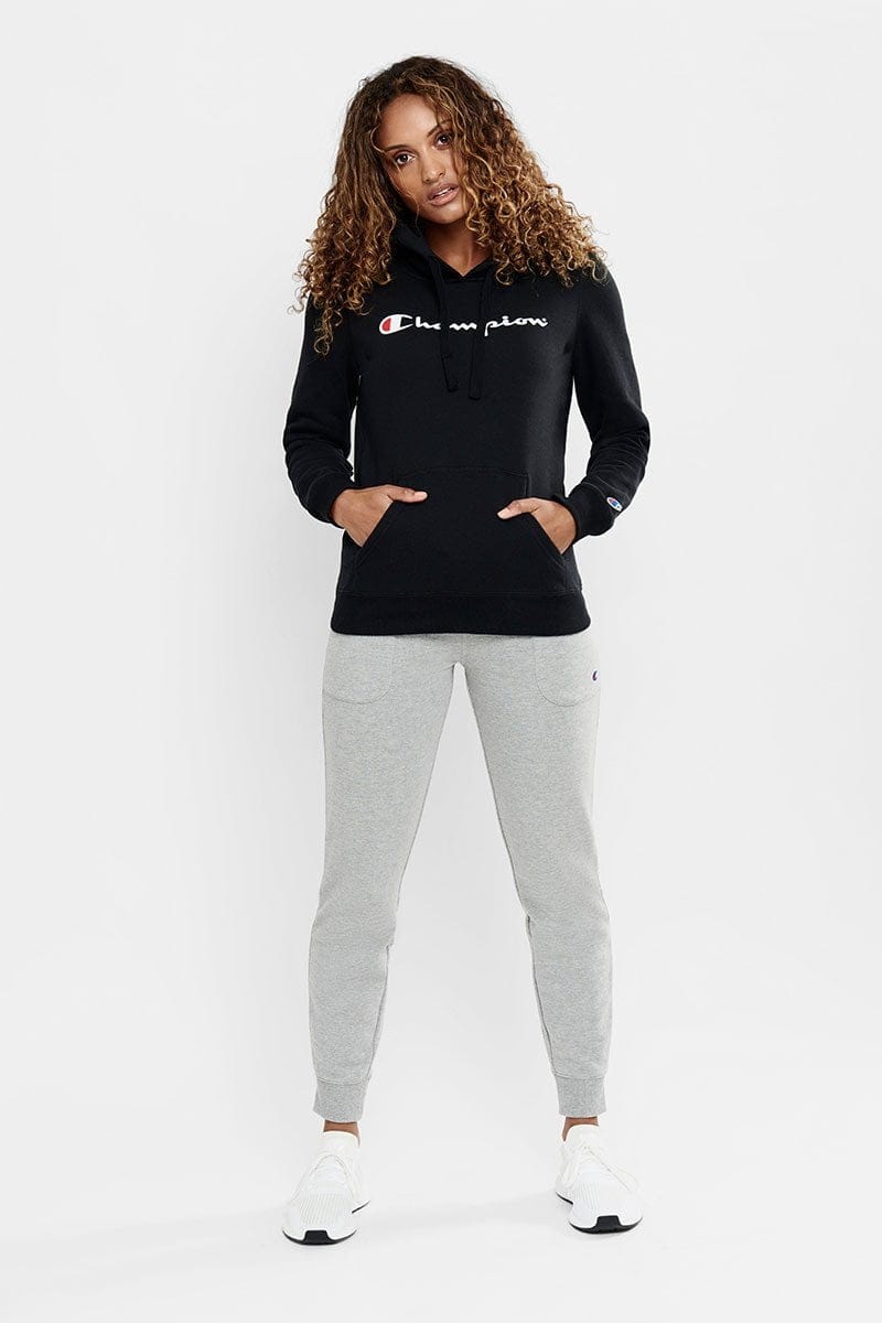 Champion Women's Script Logo Black Hoodie - Cozy Pullover Sweatshirt for Casual Wear, Gym & Lounge