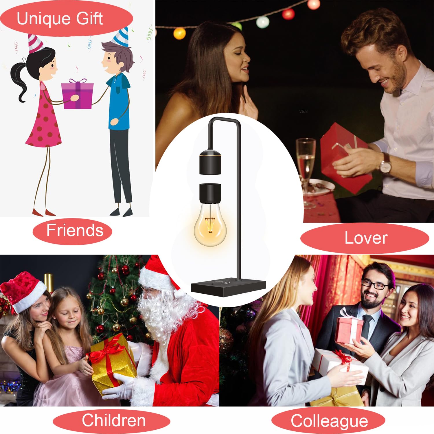 Magnetic Levitating Light Bulb with Wireless Charging - Floating LED Desk Lamp for Bedroom, Office & Night Light | Compatible with iPhone & Android | Modern Home Decor & Unique Gift Idea