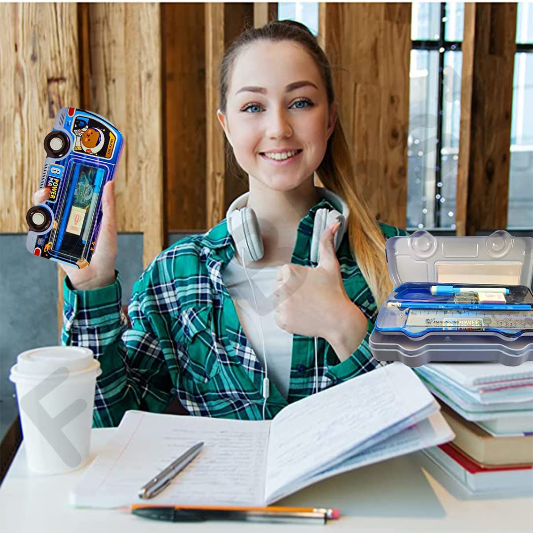 FunBlast Double Layer Metal Pencil Box Set for Kids - Includes Pencils, Eraser & Sharpener - School Stationery Organizer Case - Perfect for Classroom, Homework & Birthday Gifts (Blue)
