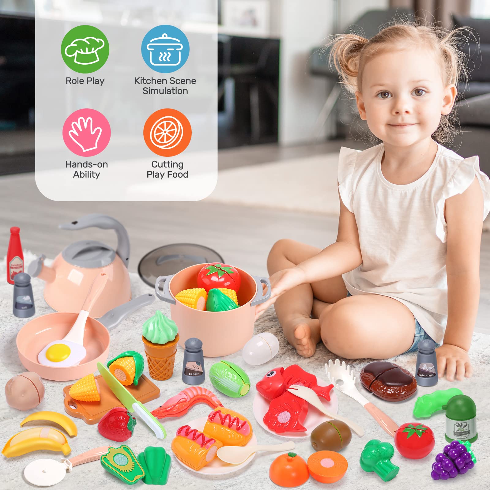 **CUTE STONE Kids Kitchen Playset - 24-Piece Pretend Play Food & Cookware Toys with Pots, Pans & Utensils - Educational Toddler Cooking Set for Boys & Girls - Perfect for Role Play, Birthday Gifts & Preschool Learning**