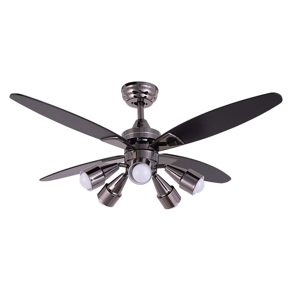 48-inch 360° Rotating Ceiling Fan with Light, Remote Control & 3 Speed Settings - 5-Lamp LED Lighting for Bedroom, Living Room & Dining Room - Modern Black Home Decor (Ideal for Cooling & Stylish Interior Design)