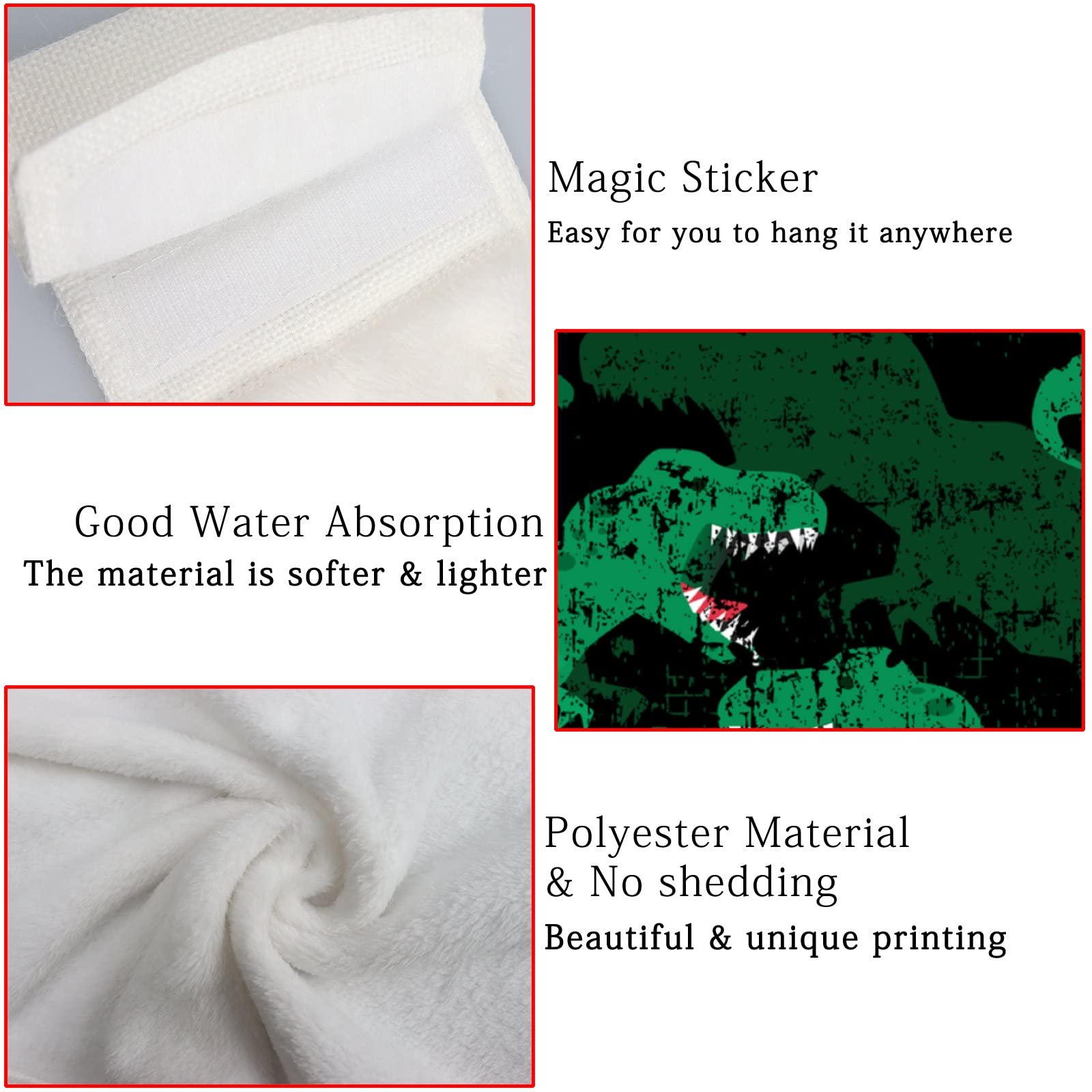 2PCS Dinosaur Rex Hanging Kitchen Towels - Absorbent Cotton Hand Towels with Loop for Bathroom, Kitchen & Home Decor - Perfect for Drying Dishes, Hands & Decorative Use