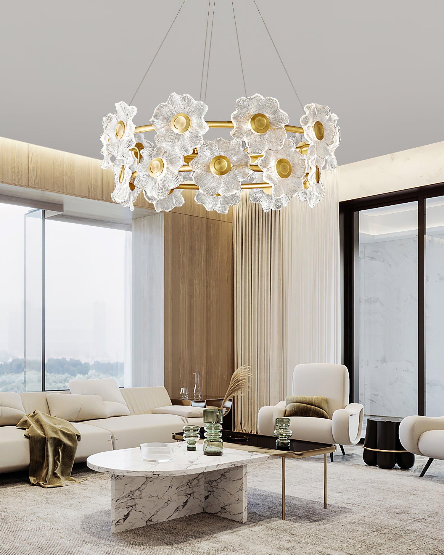 Elegant Flora Glass Chandelier - Modern Crystal Ceiling Light Fixture for Dining Room, Living Room & Bedroom Decor