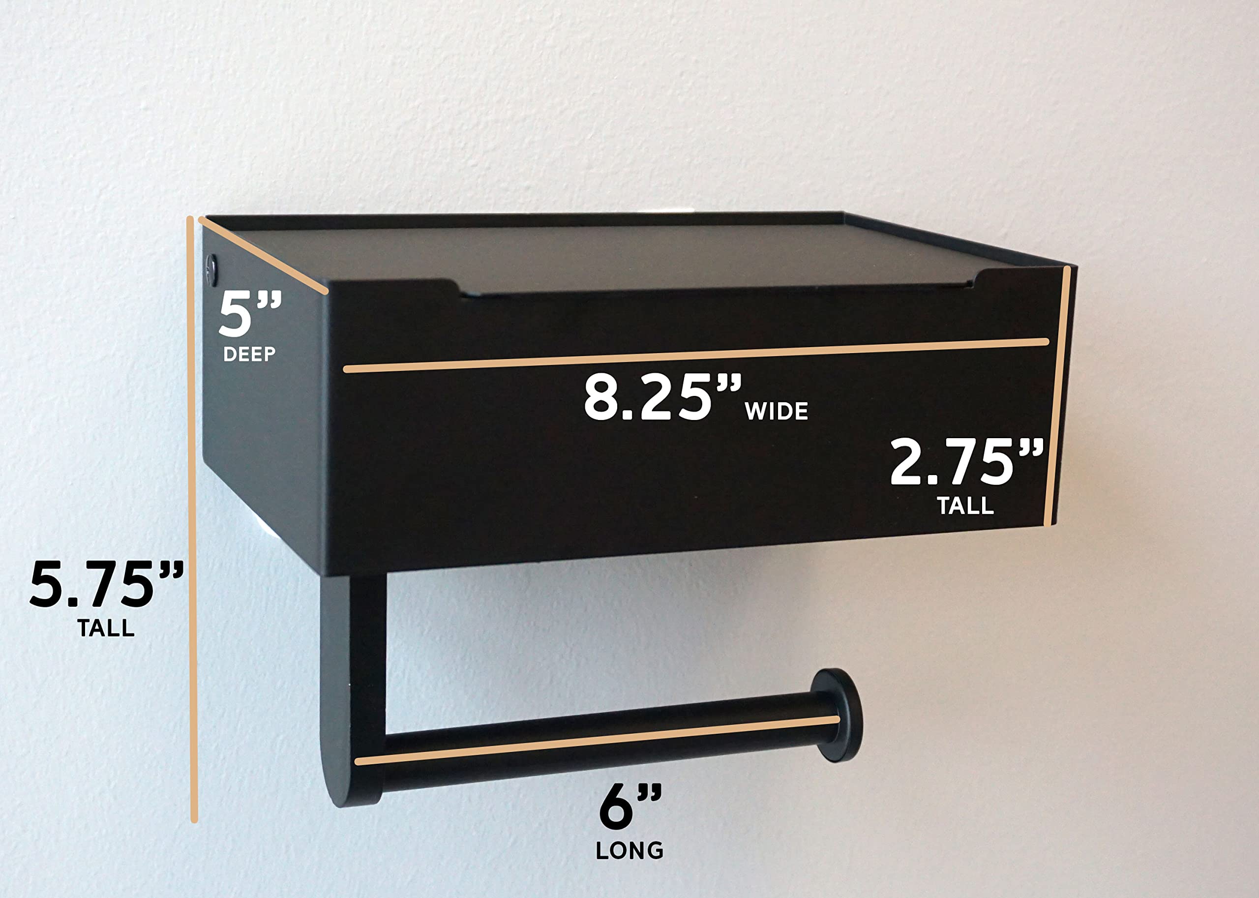 Storage Theory Wipe Holder Wall Mount - 1 Pack Black Adhesive or Wall Mount Flushable Wipe Toilet Paper Holder | Bathroom Organizer for Baby Wipes, Makeup Remover Wipes & Toilet Paper | Perfect for Bathrooms, Nurseries & RVs