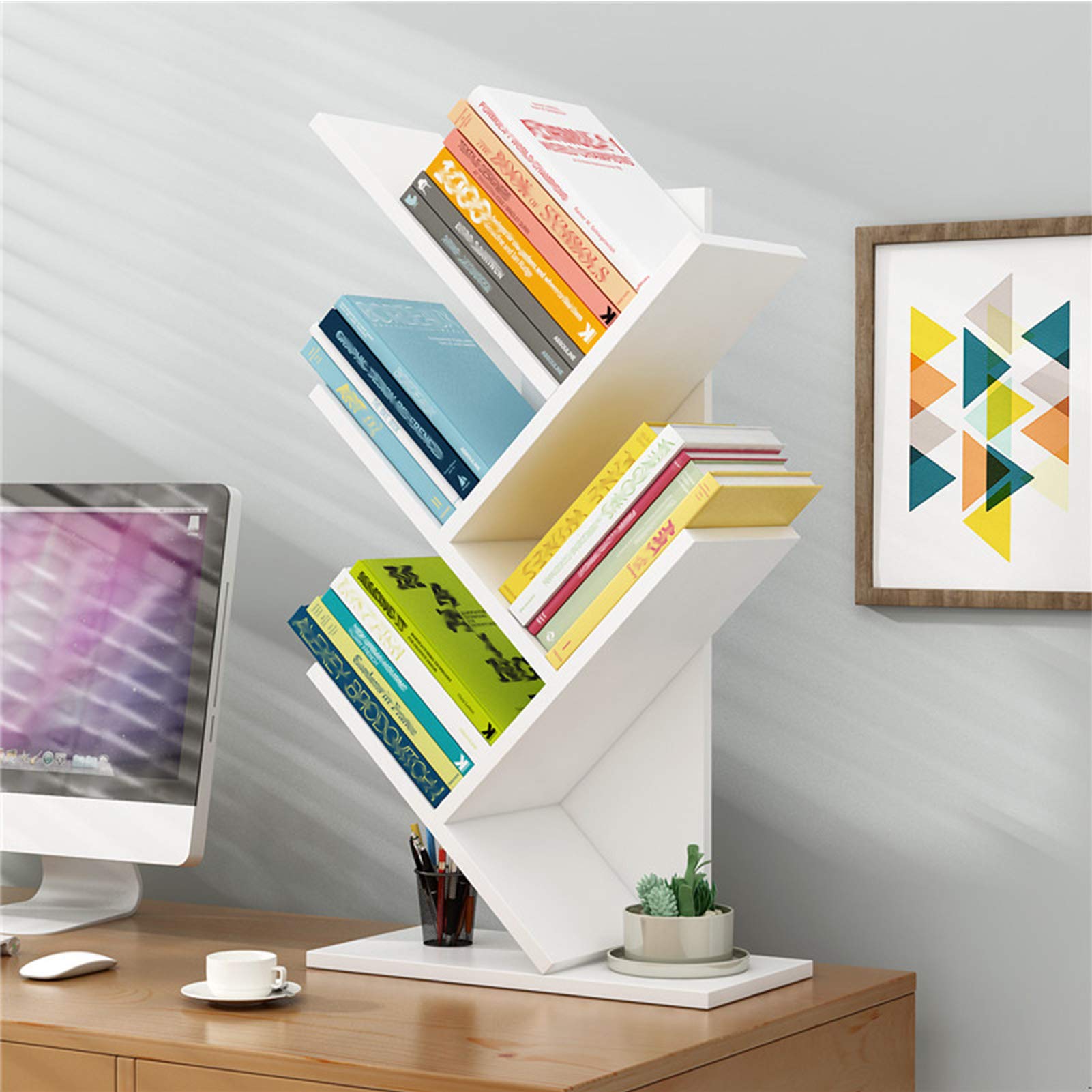 Tree-Shaped Desktop Bookshelf Organizer - Stylish Storage for Books, Magazines & CDs - Perfect for Bedroom, Living Room & Office Workspace