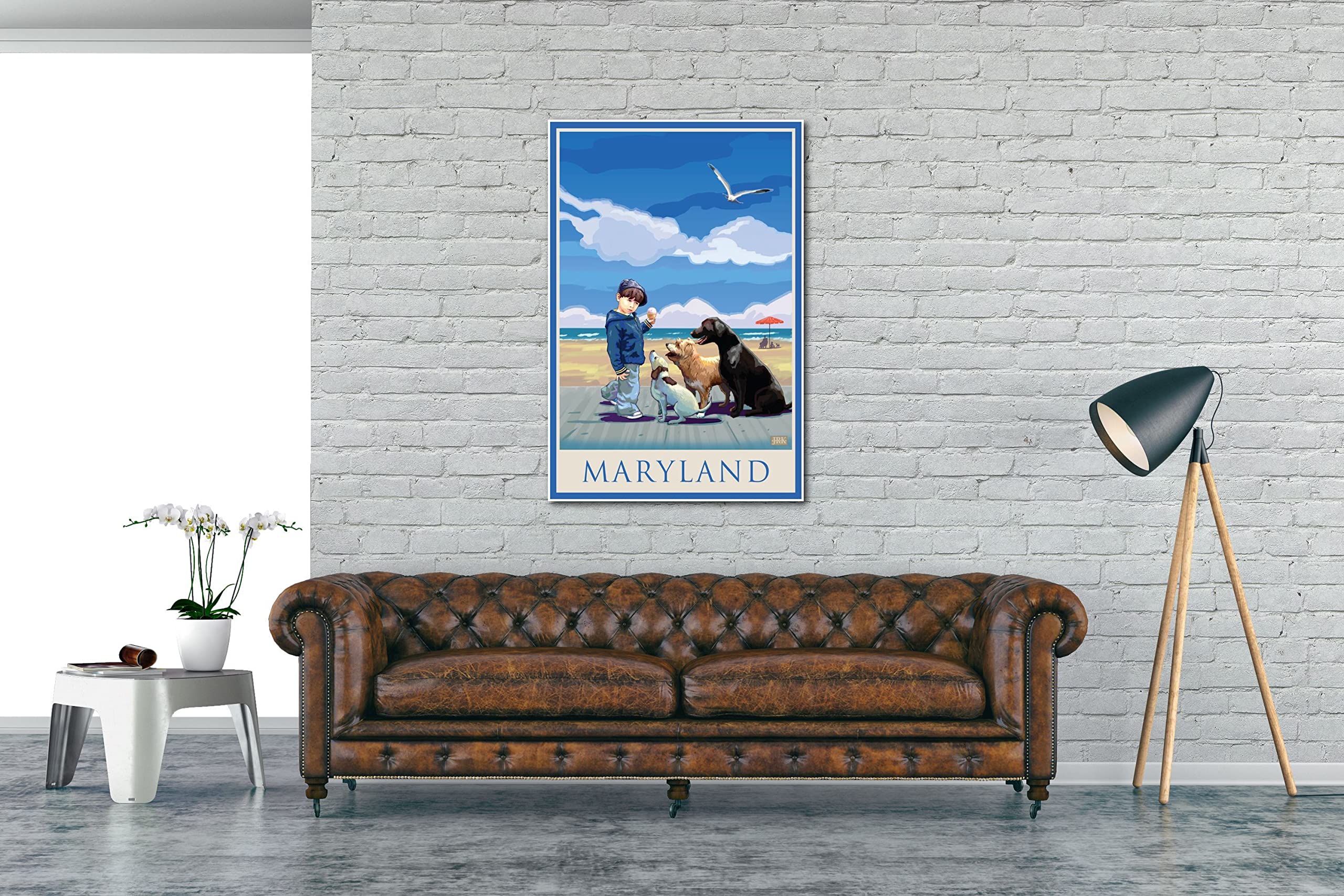 Maryland Doggie Snack Attack Giclee Art Print - 30x45 Inch Premium Canvas Wall Decor - Hand Painted by Artist Joanne Kollman - Perfect for Living Room, Bedroom & Office Decor