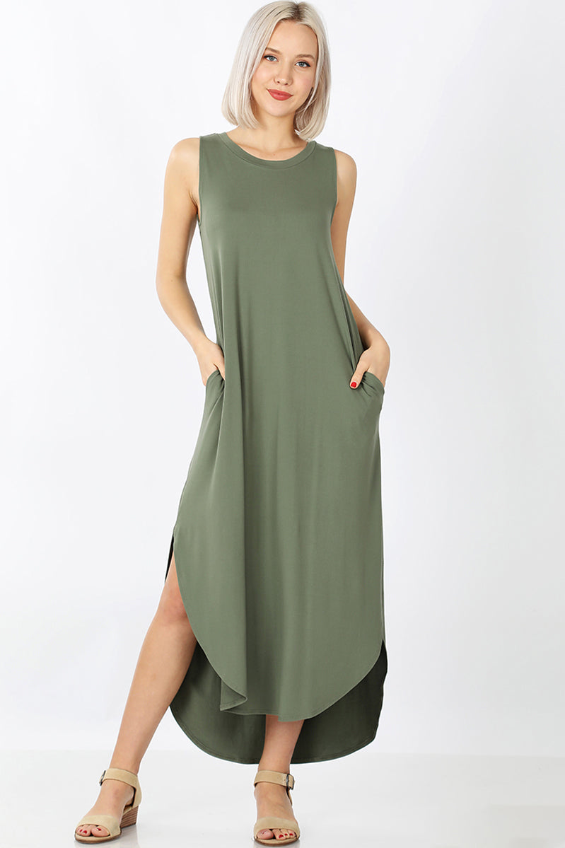 Extra Soft Side Slit Tank Dress with Pockets - Perfect for Summer Outings, Beach Vacations & Casual Wear
