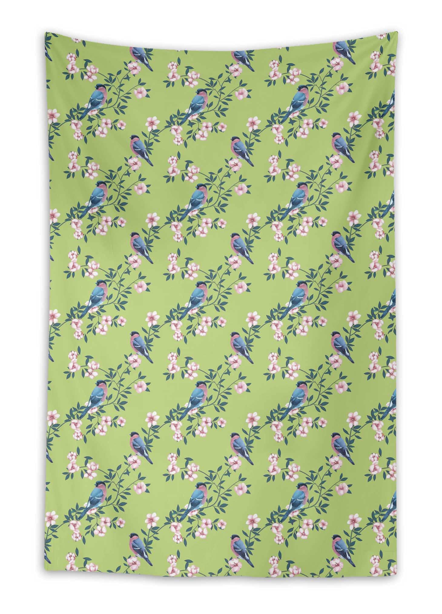 Green Blossom & Robin Bird Beach Throw Tapestry - 58 x 92 Inch Printed Wall Art Decor for Bohemian Living Room, Bedroom, Dorm or Outdoor Picnic