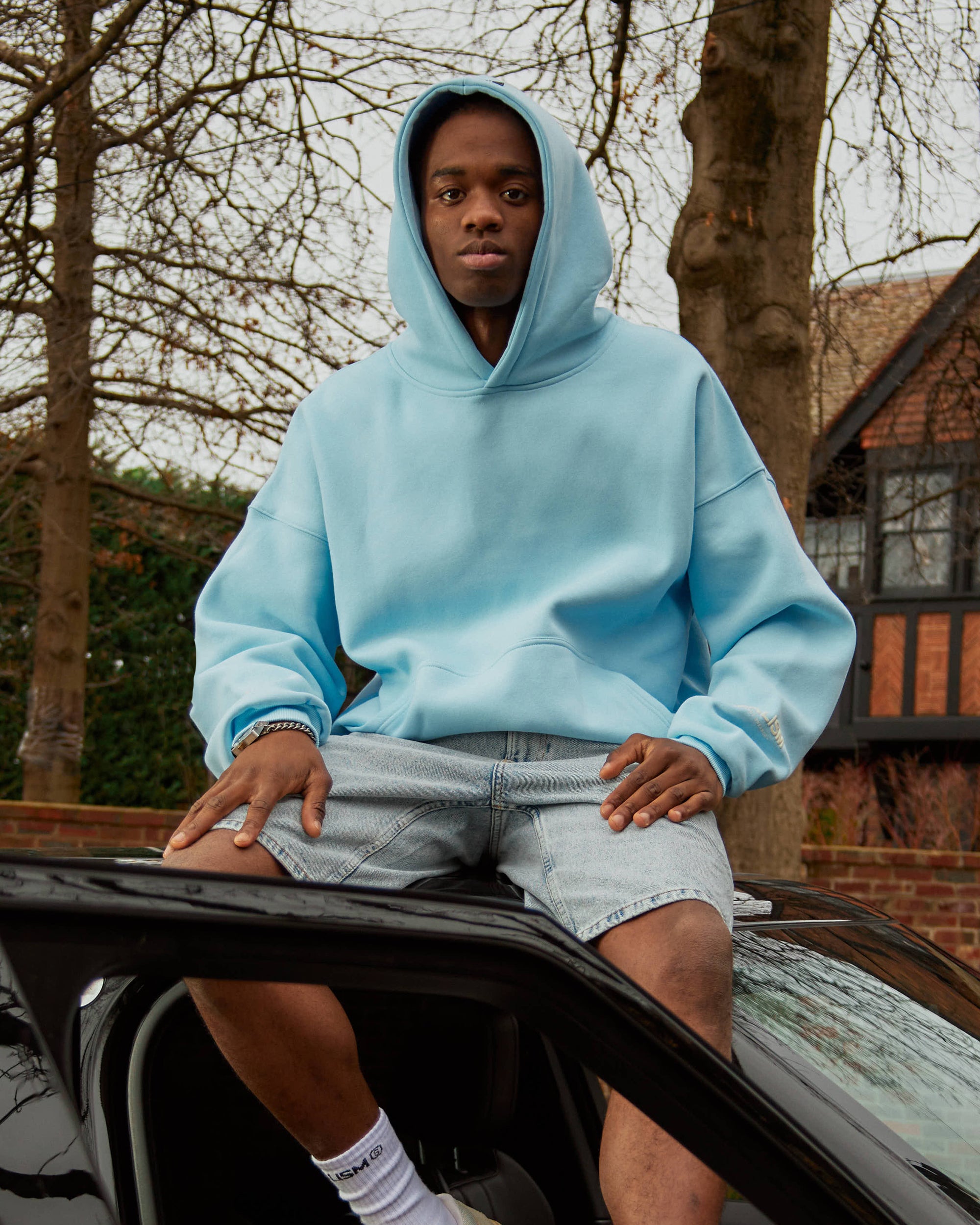 SSS Realism Court Boxy Hoodie - Sky Blue | Trendy Oversized Streetwear for Men & Women | Perfect for Casual Outfits, Gym, and Outdoor Activities