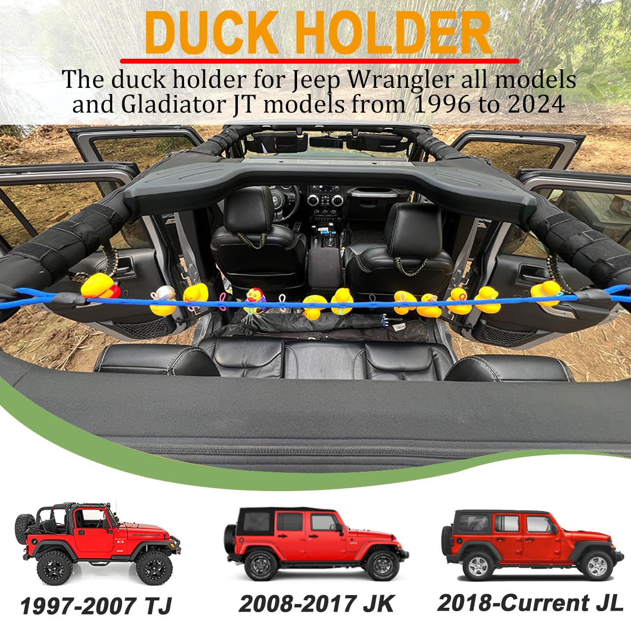Paracord Duck Holder for Jeep Wrangler YJ TJ JK JL & Gladiator JT - Rubber Ducks Mount & Organizer (Black) - Perfect for Off-Road Adventures & Jeep Enthusiasts