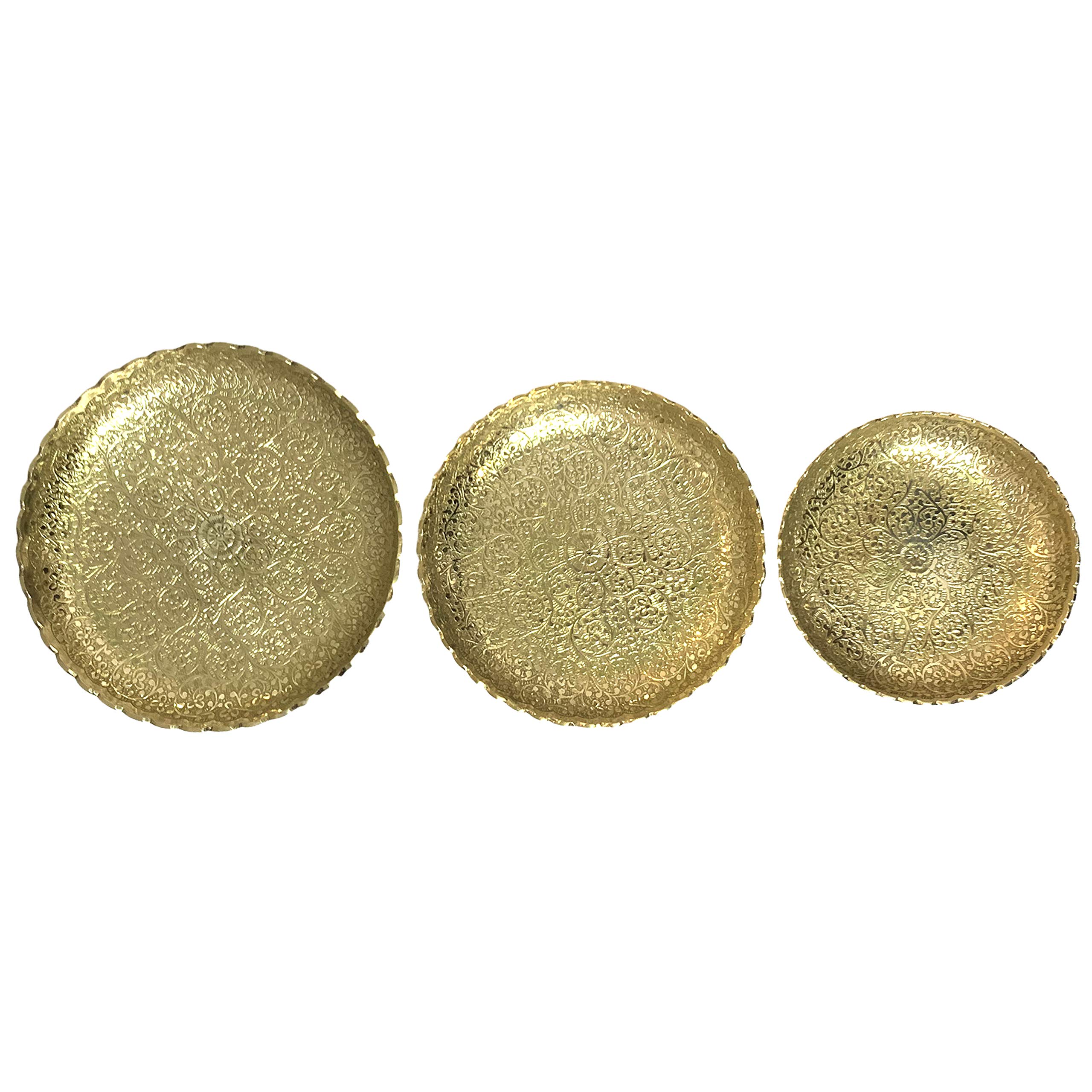 Antique Golden Elegant Handmade Brass Plates - Vintage Home Decor for Dining Table, Wall Display & Gift Giving
