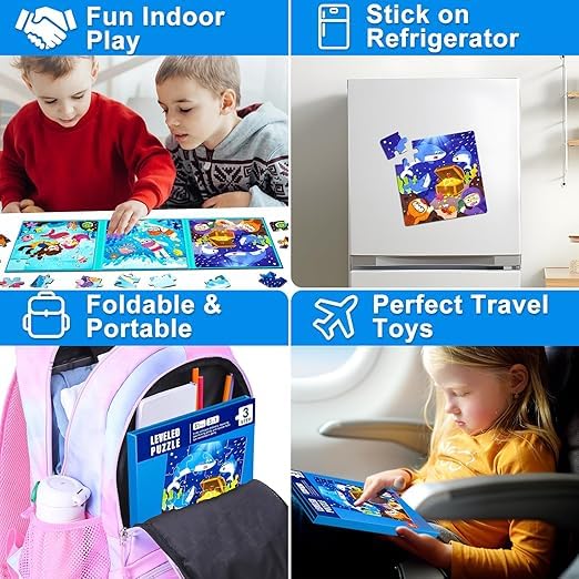 BLiSS HUES 3-in-1 Magnetic Jigsaw Puzzle Set for Kids Ages 3-5 - 16/20/25 Piece Storybook Puzzles - Preschool Learning Toys & Travel Games for Toddlers - Perfect for Road Trips, Airplane Activities & Classroom Education