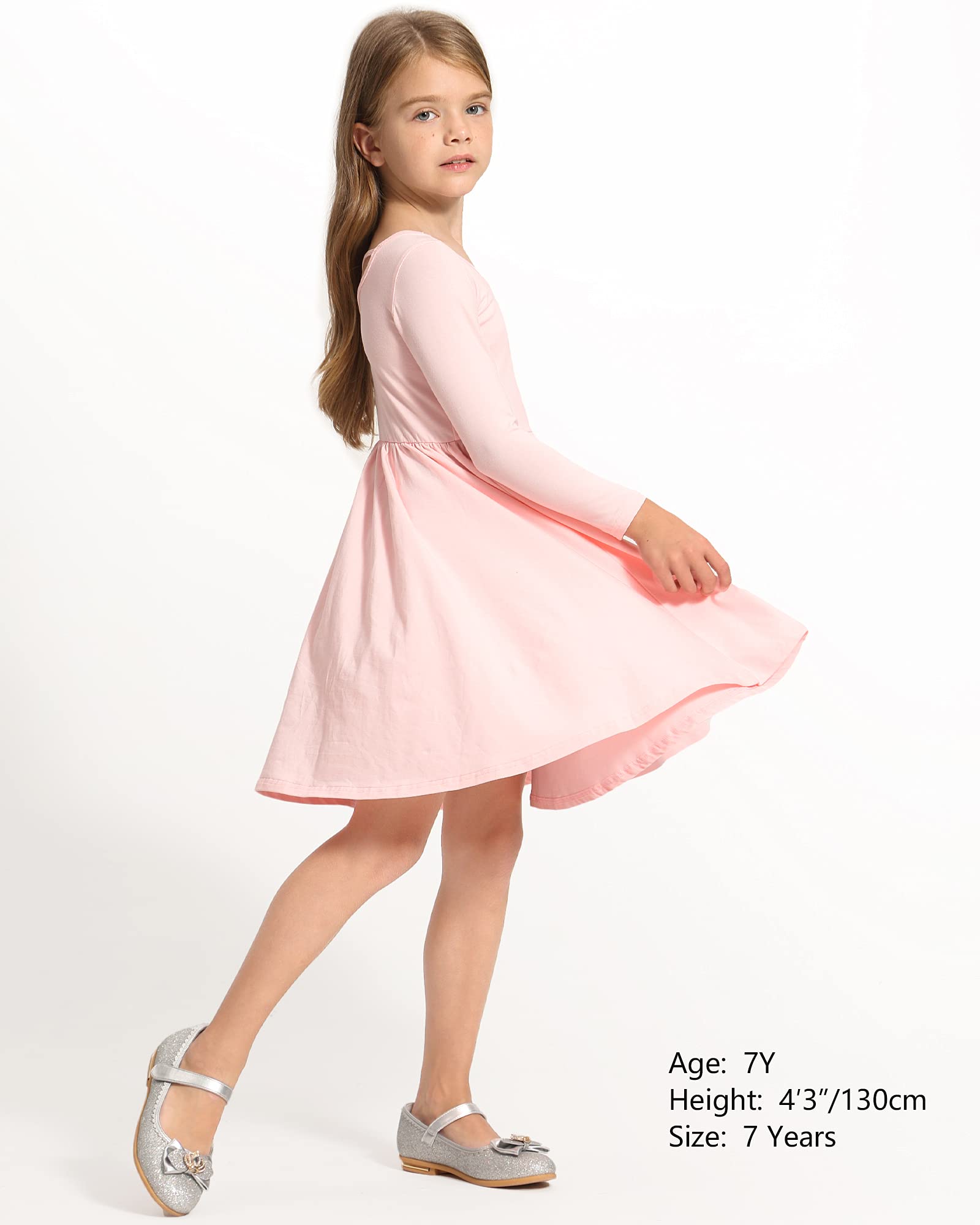 Stelle Long Sleeve Girls Cotton A-Line Dress - White Toddler Skater Twirl Dress for School, Casual & Easter | Perfect for Playdates, Parties & Special Occasions