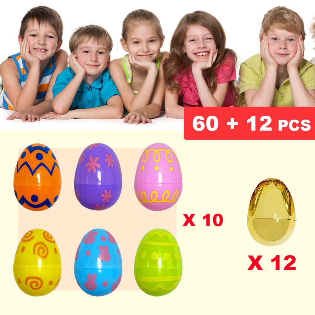 72PCS Printed Easter Eggs Plastic Golden Eggs - 2.4