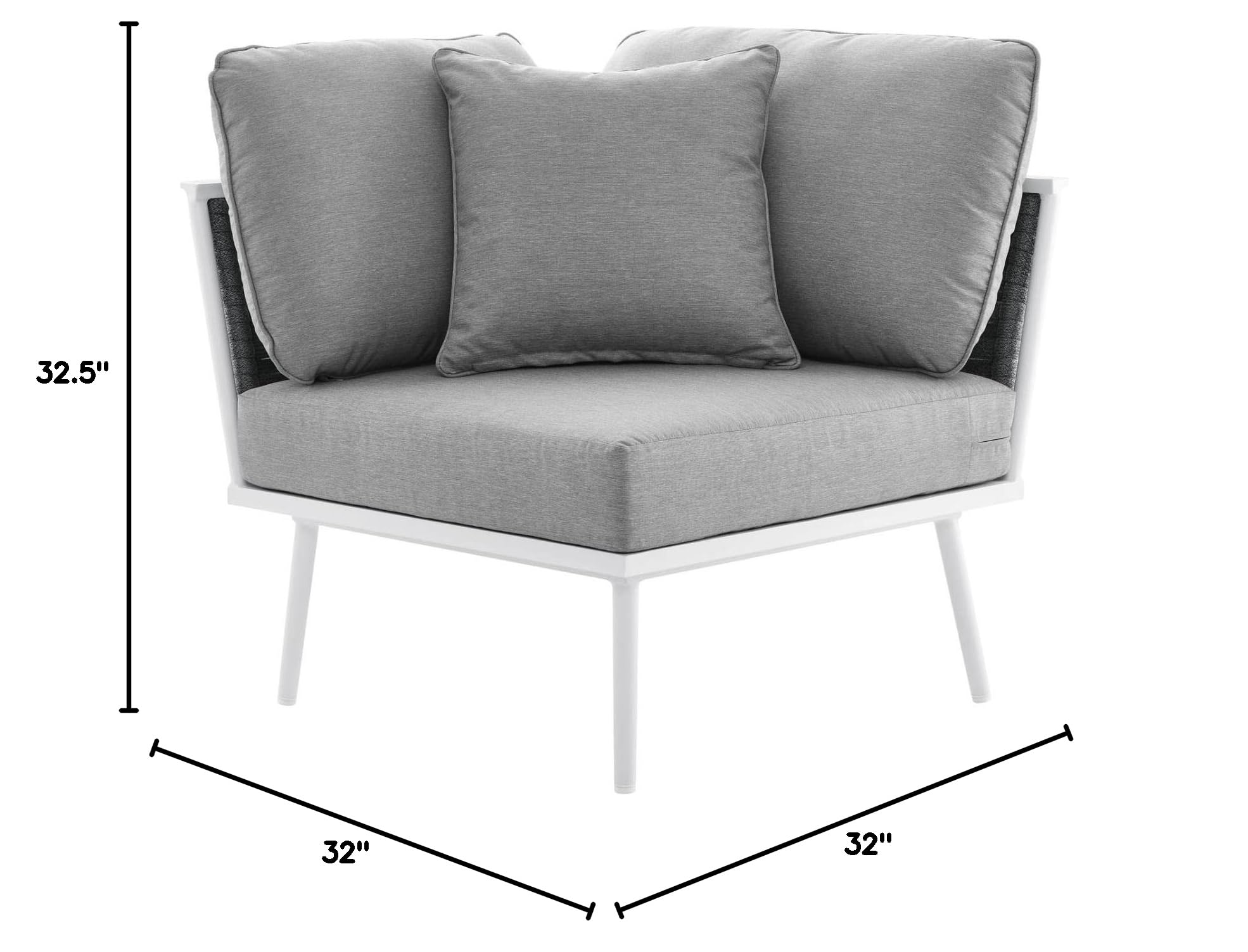 Modway Stance Outdoor Patio Sectional Sofa - Woven Rope & Aluminum Frame Corner Chair in White Gray - Perfect for Backyard, Poolside & Garden Relaxation