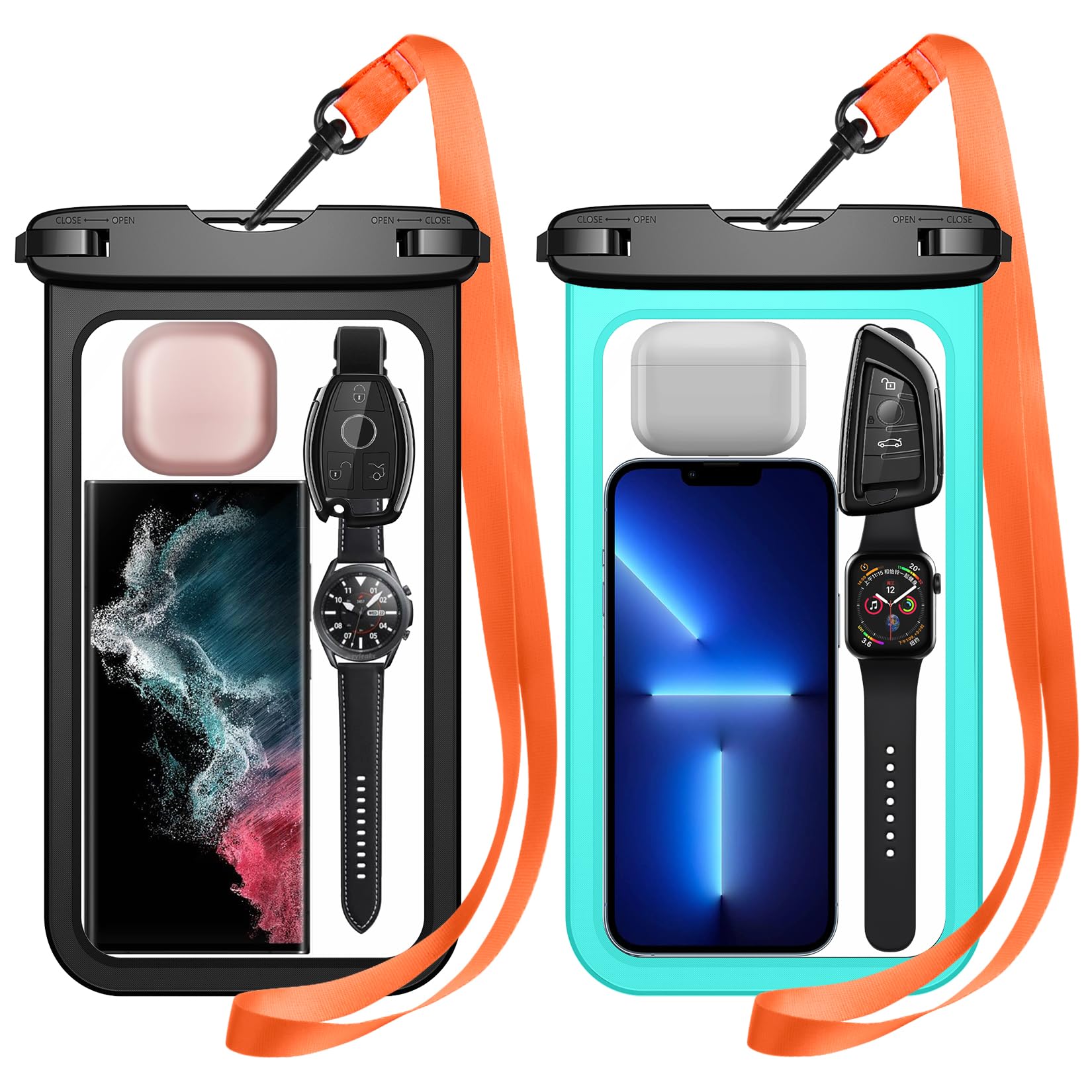 2 Pack Waterproof Phone Pouch for iPhone 16 Pro Max/15/14/13 & Galaxy S25 Ultra/S24/S23 - IPX8 Certified Universal Dry Bag with Lanyard (Up to 10