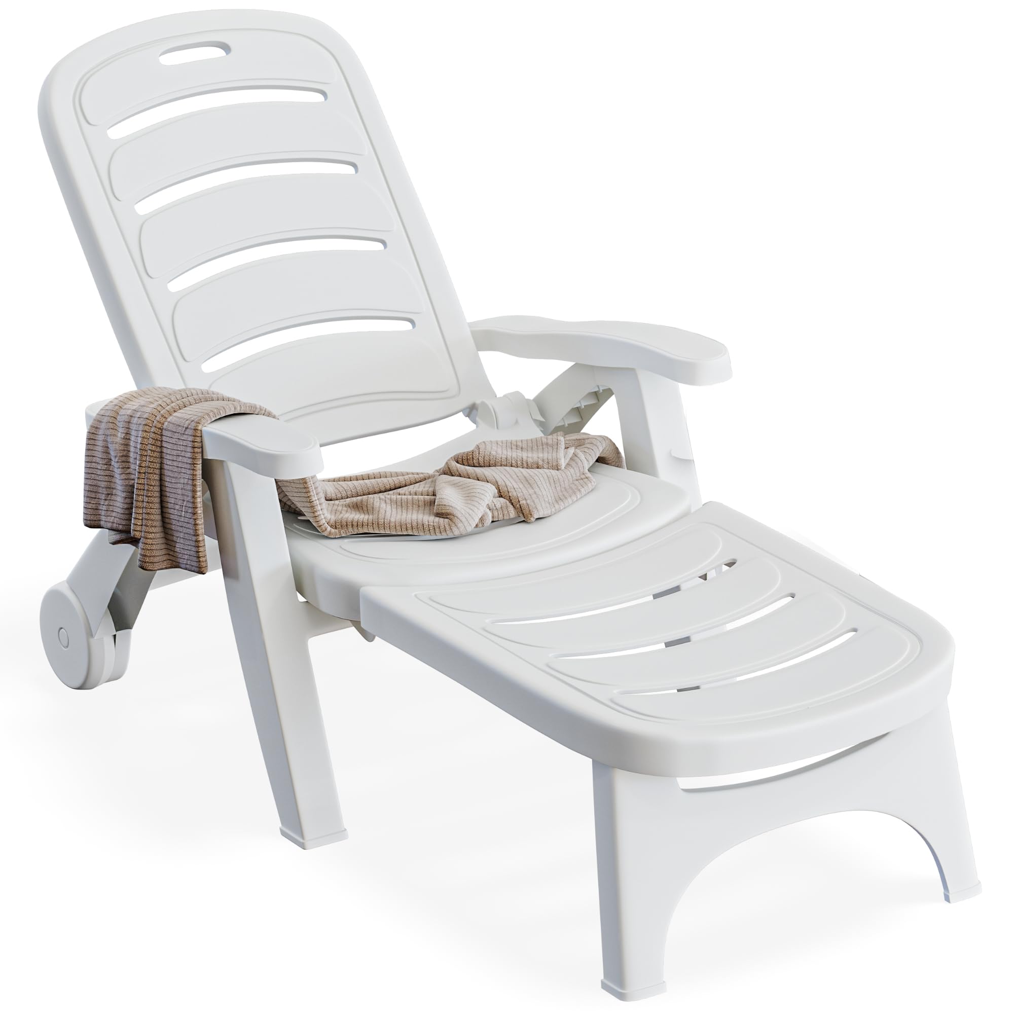 YITAHOME Outdoor Chaise Lounge Chair with Wheels - Foldable PP Plastic Patio Sun Lounger, 5-Level Adjustable Backrest for Pool, Beach, Garden, Yard - Perfect for Sunbathing, Relaxing by the Poolside or Outdoor Lounging