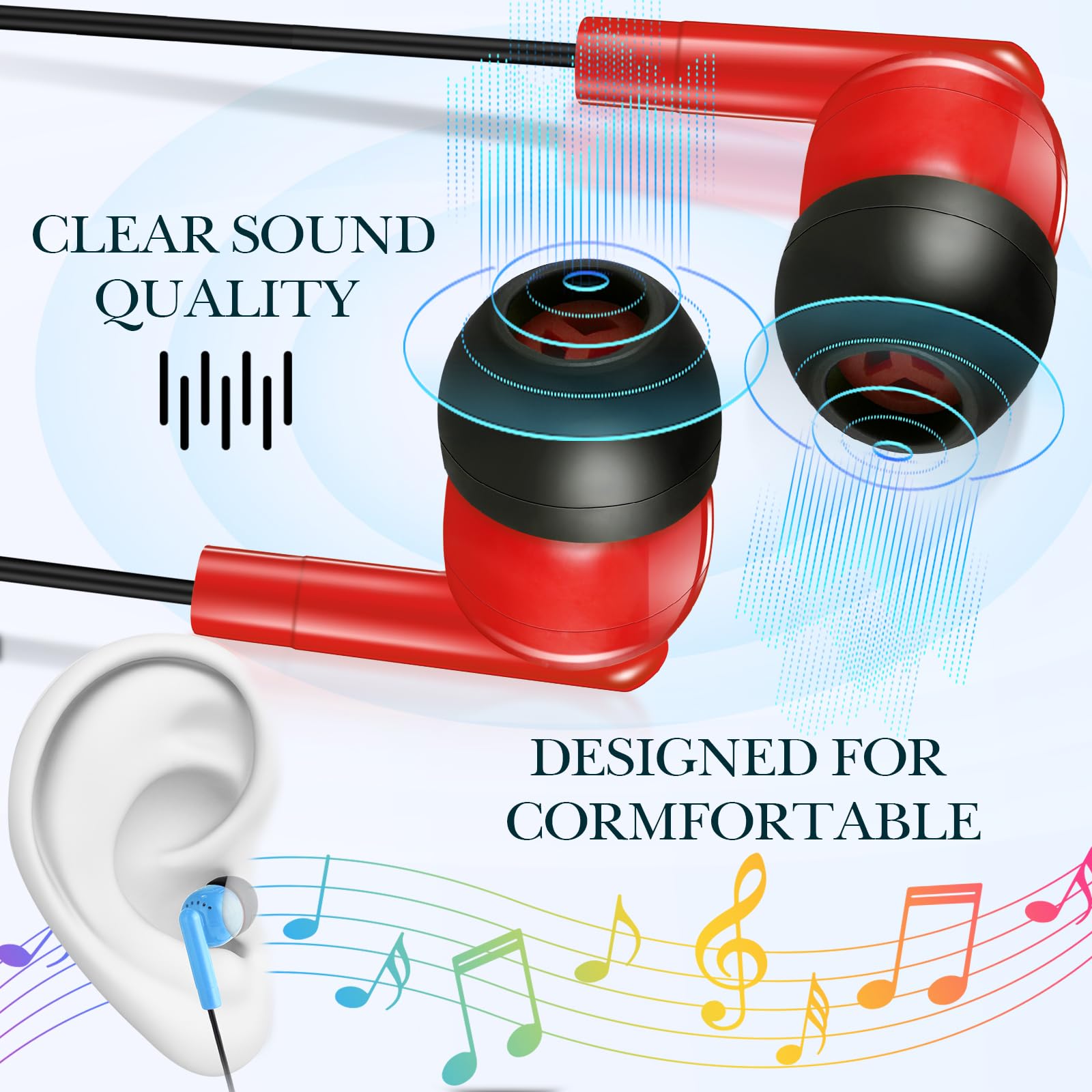 Kanayu 100 Pack Bulk Wired Earbuds - No Microphone Classroom Headphones with 3.5mm Jack for Students, Kids, School, Library & Laptop Use - Individually Bagged Multicolor Earbuds - Perfect for Online Learning, Study Sessions & Quiet Reading