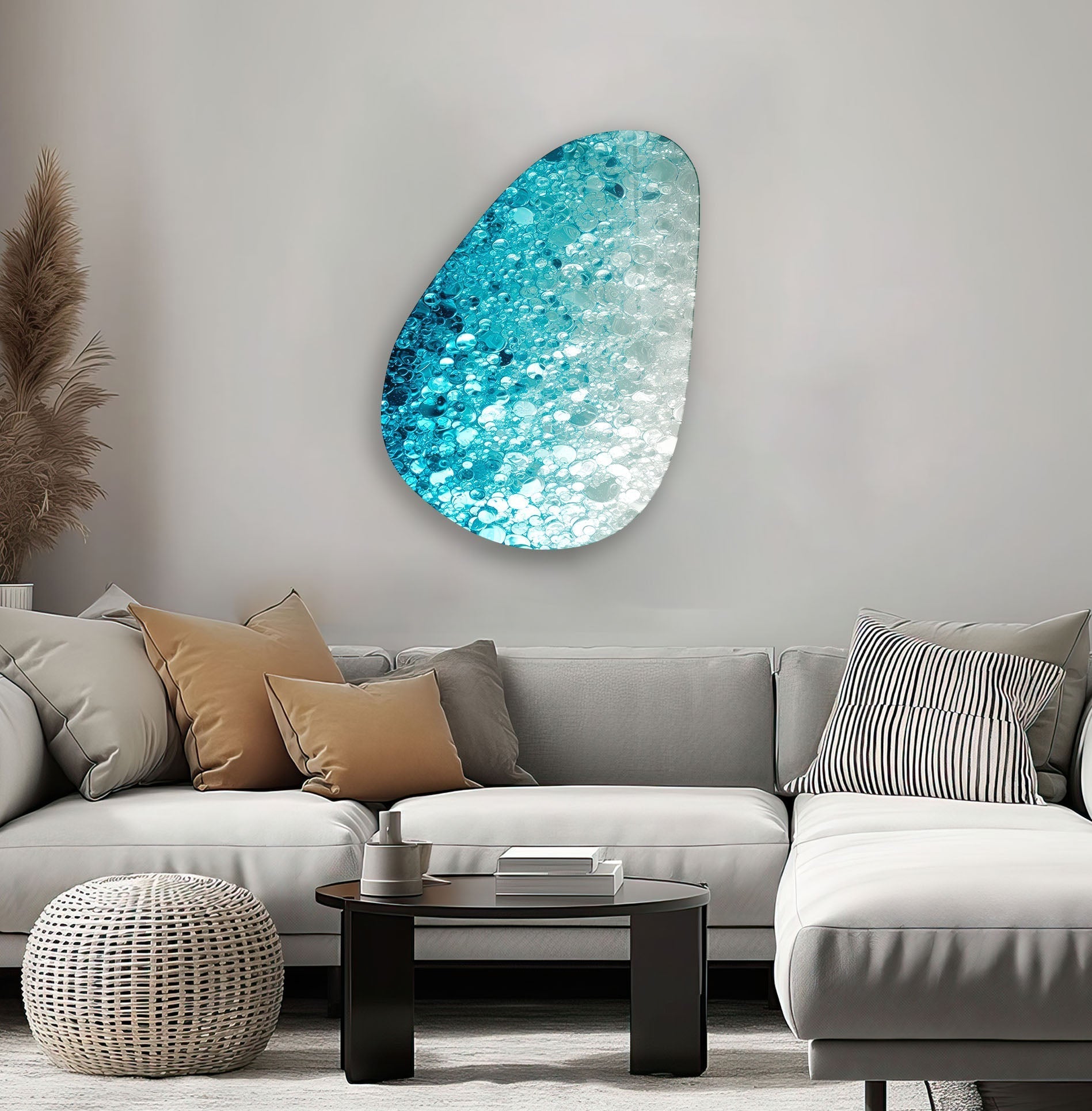 Abstract Blue Bubbles Glass Wall Art - Handmade Modern Home Decor for Living Room, Bedroom & Office - Unique 3D Textured Glass Panel for Contemporary Interior Design