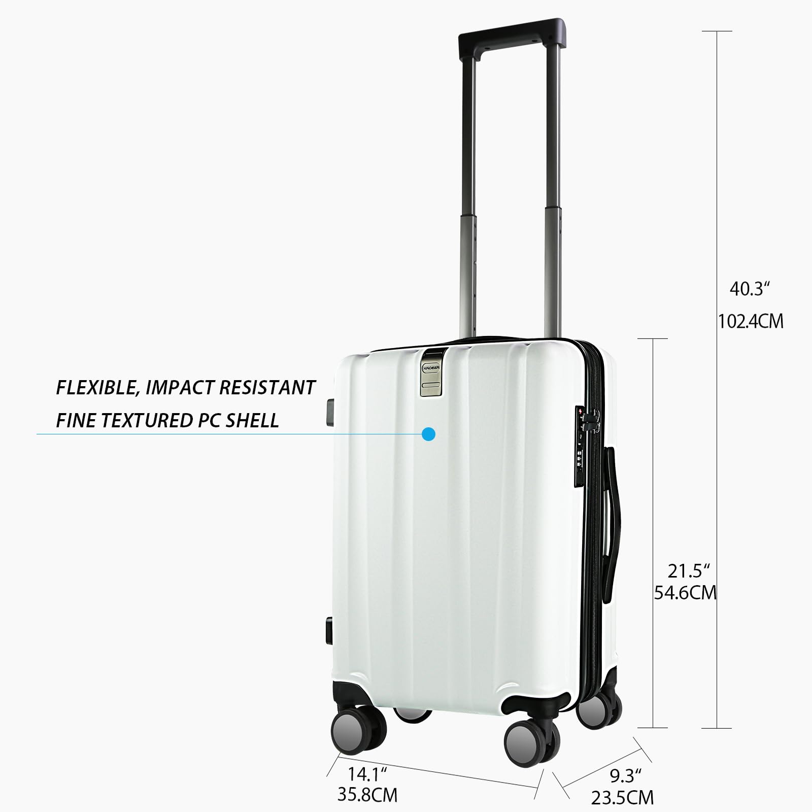 KROSER 20-Inch Hardside Expandable Carry On Luggage with 360° Spinner Wheels, Built-in TSA Lock & USB Charging Port - Durable Lightweight Suitcase for Air Travel, Business Trips & Weekend Getaways (White)