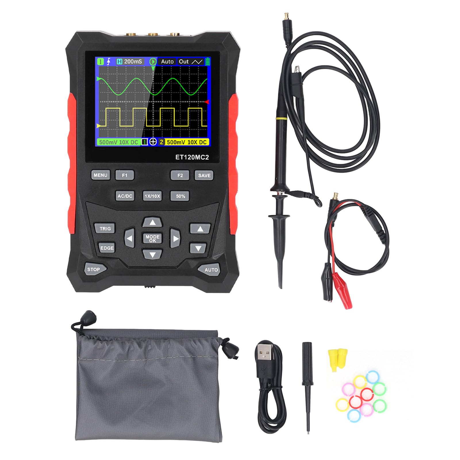 ET120MC2 Digital Oscilloscope - Portable Handheld Tablet Oscilloscope with 2 Channels & LCD Display, Standard Decoder - Ideal for Electronics Repair, DIY Projects, and Engineering Education