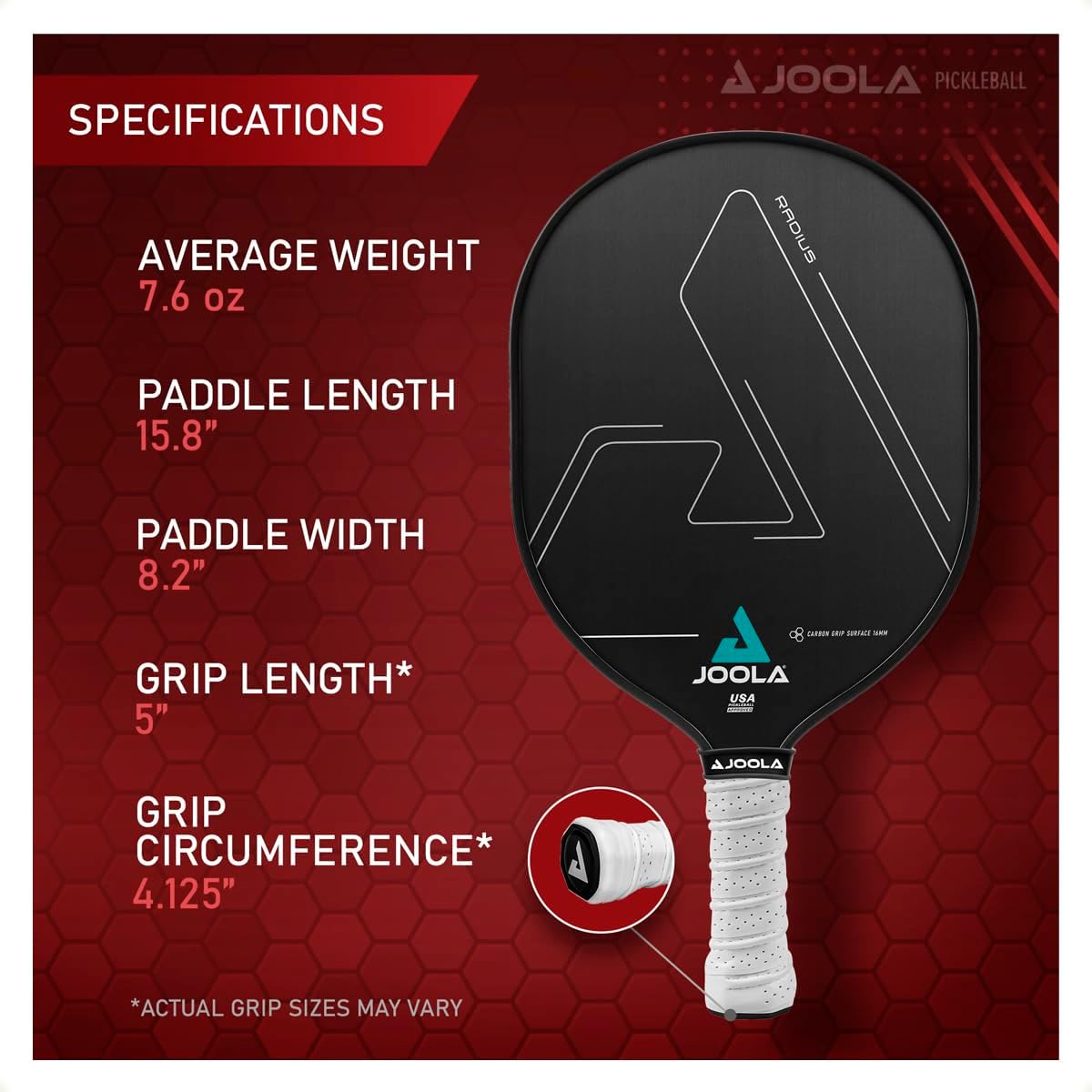 JOOLA Radius CGS 16 Pickleball Paddle - Premium Carbon Fiber Surface for Enhanced Spin & Control - Perfect for Competitive Play & Recreational Games
