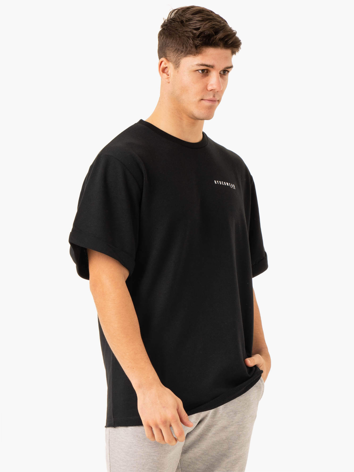 Pursuit Oversized Fleece T-Shirt for Men & Women - Soft & Cozy Black Pullover for Casual Wear, Lounge & Street Style