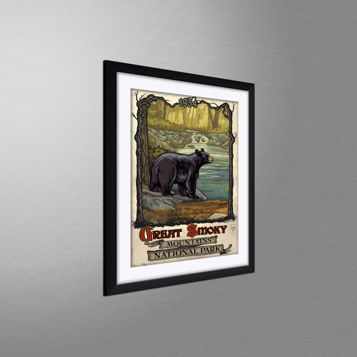 Paul A. Lanquist Framed Art Print - Great Smoky Mountains National Park Bear with Creek - 24