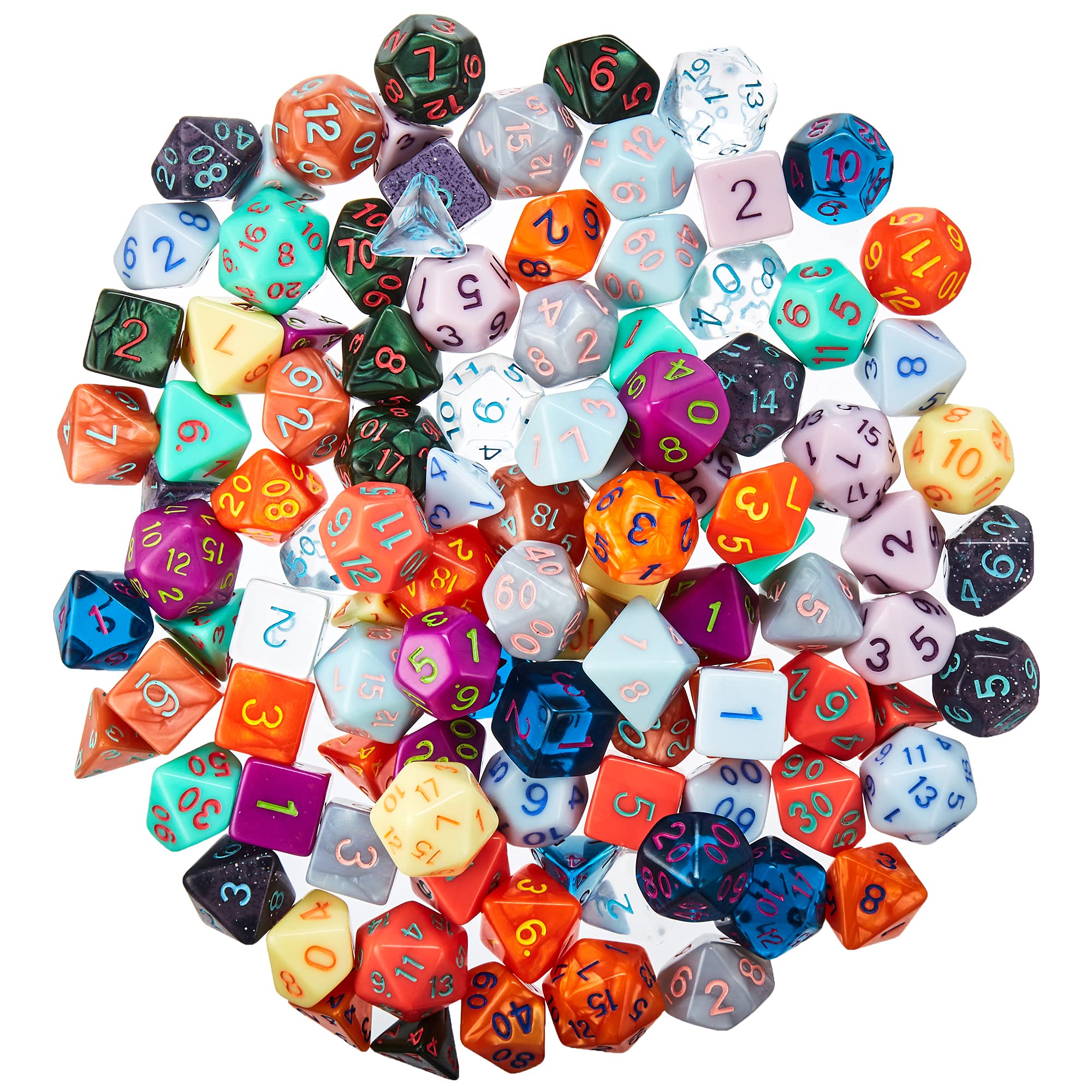 Series IV 100+ Polyhedral Dice Random Bag - 15 Sets of 7 Unique Colored Dice for TTRPG, DND, RPG Tabletop Games - Bulk D20, D12, D10, D00, D8, D6, D4 Dice - Perfect for Dungeons & Dragons, Pathfinder, and Role-Playing Game Nights
