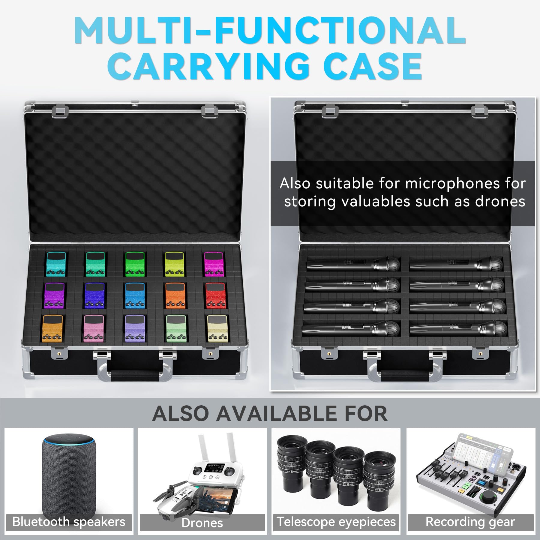 17 Inch Hard Shell Carrying Case - Heavy Duty Aluminum Alloy Protective Case with Customizable Foam Insert for Wireless Microphone Systems, Camera Equipment & Electronics - Perfect for Travel, Storage & Professional Gear Transportation (Black)
