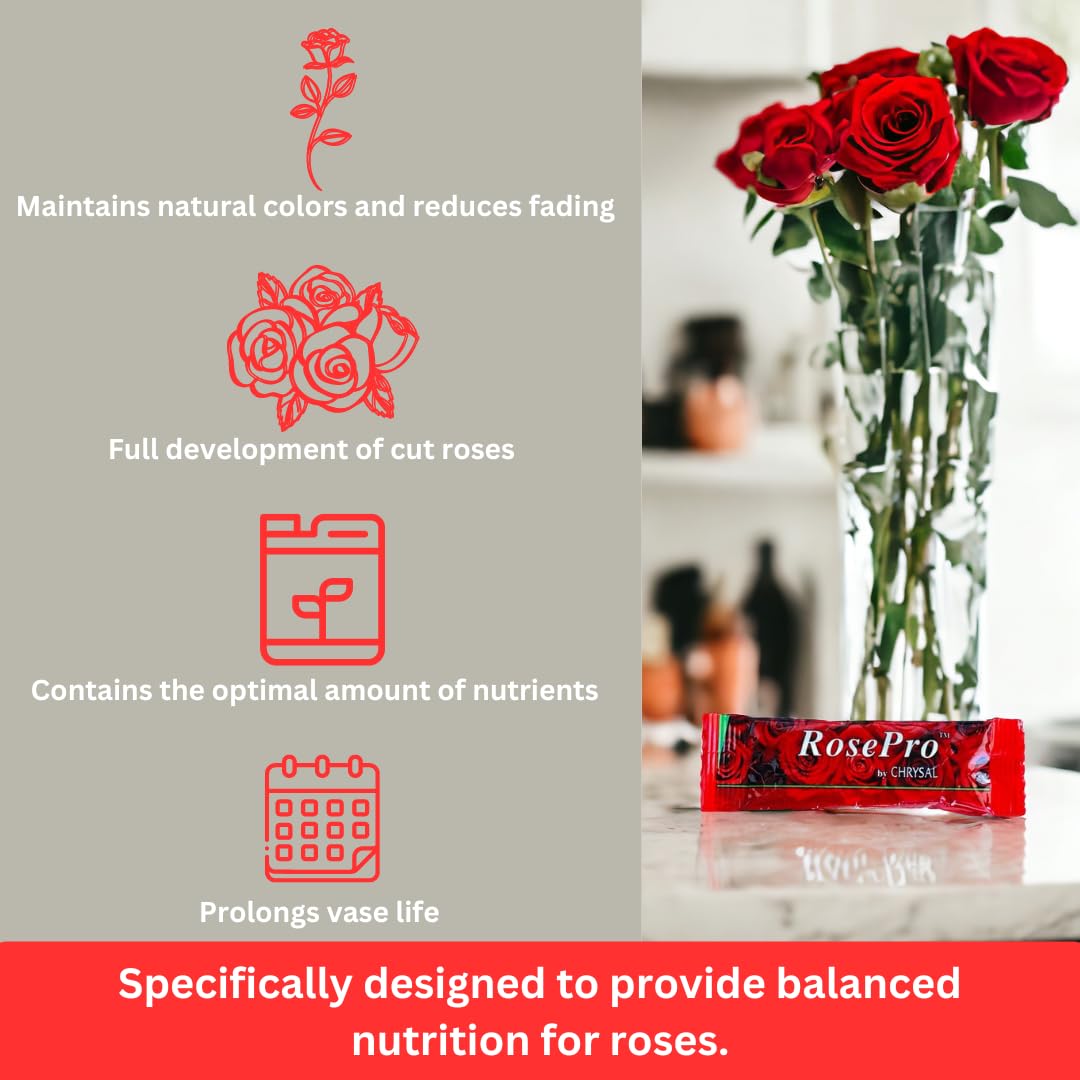 Chrysal RosePro Rose Food — 75 Liquid Packets x 1 Qt — Extend Vase Life for Roses & Fresh Flowers — Florist Supplies for Bouquets, Wedding Centerpieces & Home Flower Arrangements