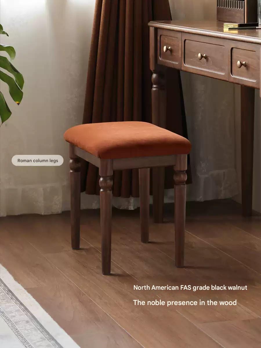 Vintage American Black Walnut Solid Wood Makeup Stool - Durable & Stylish Vanity Seat for Bedroom, Dressing Room & Salon (Retro Makeup Chair)