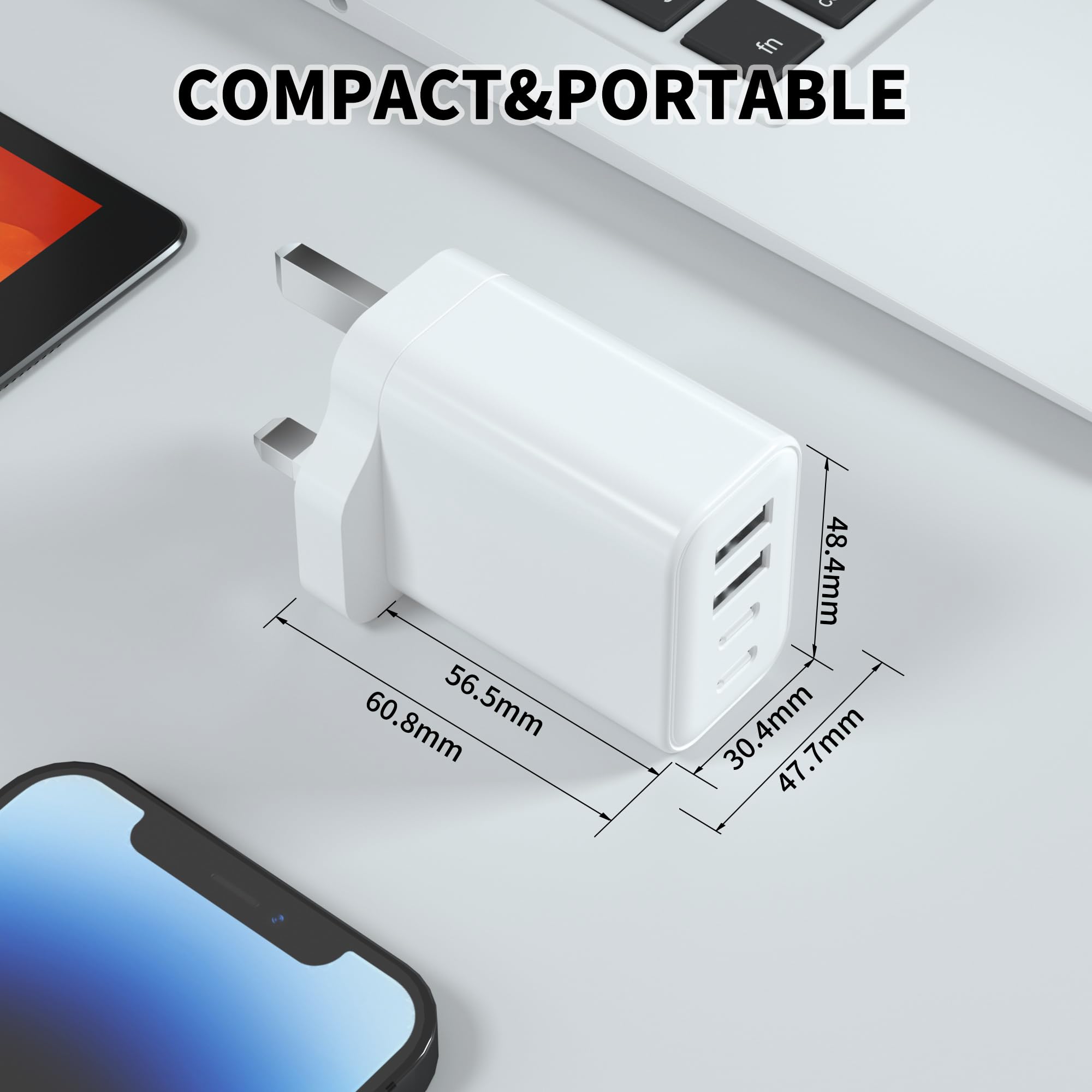 40W USB C Fast Charger with 4 Ports - PD Power Delivery Wall Adapter for iPhone 16/15/14/13/12/11 Pro Max/SE/XS/XR/X/8 Plus, iPad, Samsung Galaxy, Tablets - Compact Travel Charger for Home, Office & Car Use