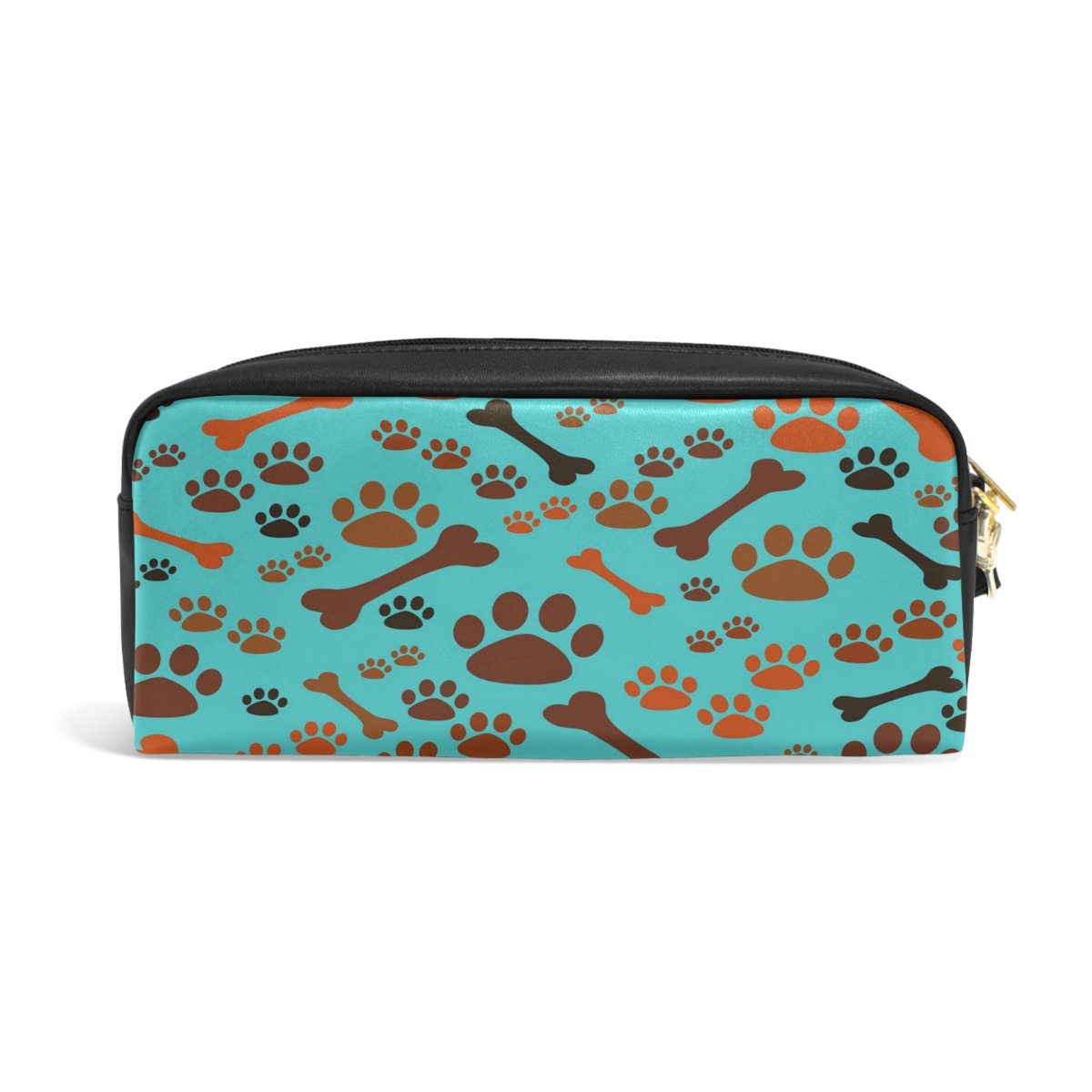 ALAZA Cartoon Dog Paw Print and Bone PU Leather Pencil Case - Cute School Supplies, Makeup Bag & Travel Organizer for Students, Office & Cosmetics Storage