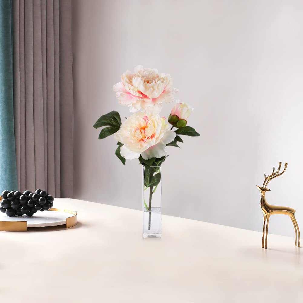 ENOVA FLORAL Silk Peony Artificial Flower Arrangement in Glass Vase - Realistic Fake Peony Flowers with Faux Water for Dining Table, Living Room, Wedding & Home Decor (Pink)