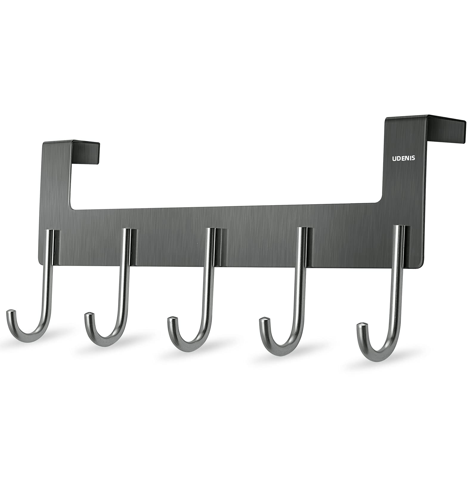 Metal Over The Door Hook Rack with 5 Hooks - Space Saving Towel & Coat Hanger for Bathroom, Bedroom, Closet - Durable Grey Finish (Perfect for Organizing Robes, Towels & Clothes in Small Spaces)