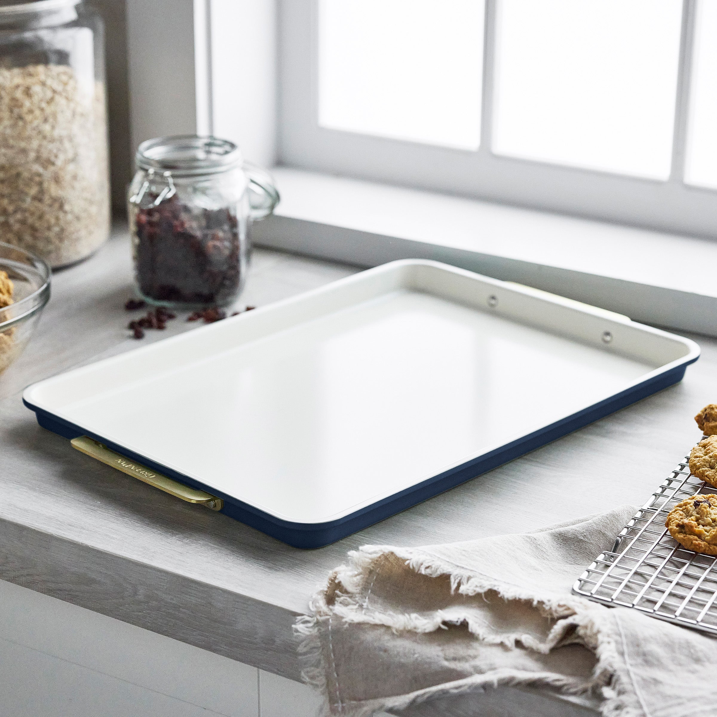 Premium Reserve Bakeware 13 x 18 Inch Half Sheet Pan - Heavy Duty Cookie Baking Sheet, Nonstick & Rust Resistant - Perfect for Baking Cookies, Roasting Vegetables, and Meal Prep