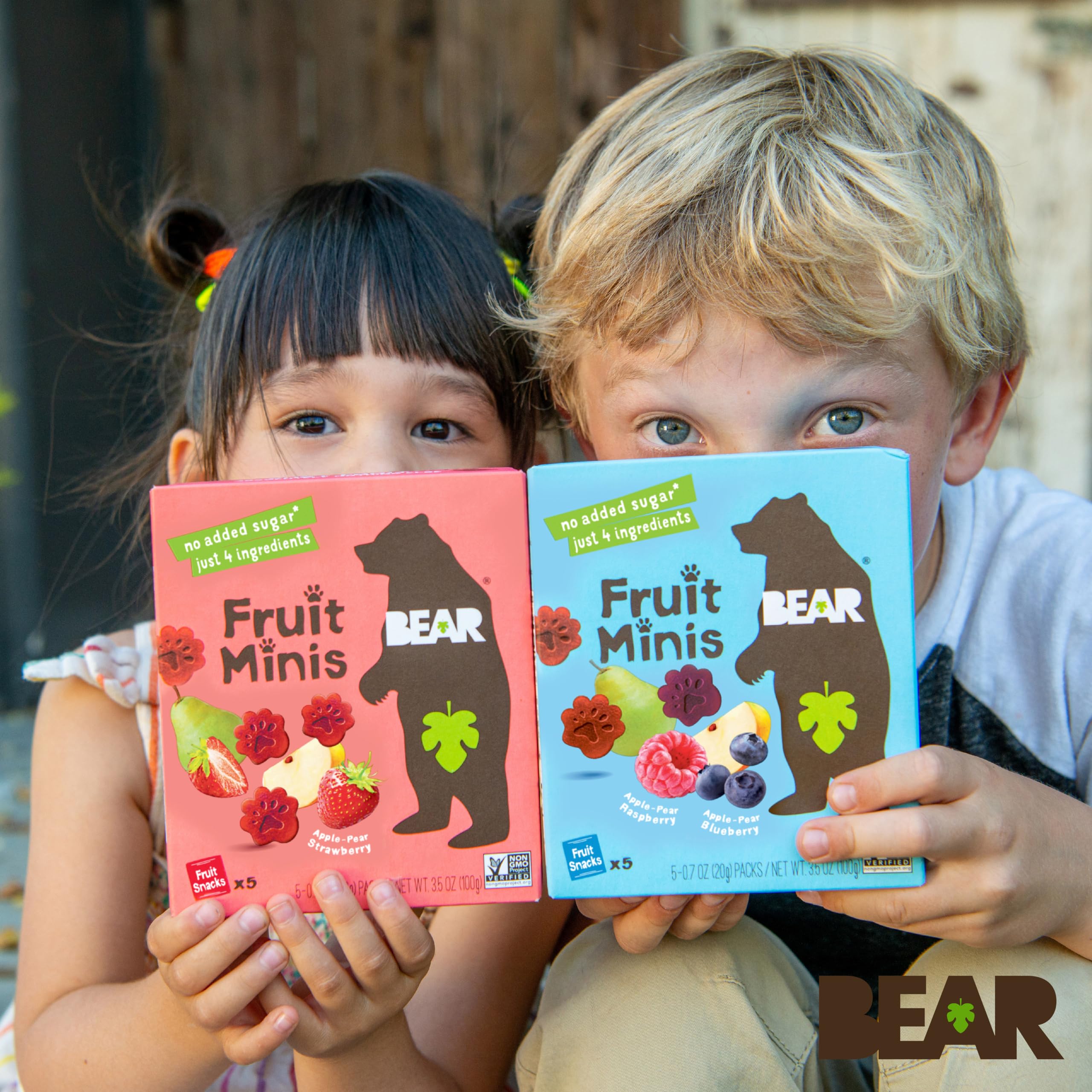 BEAR Real Fruit Snack Minis - Raspberry & Blueberry, No Added Sugar, All Natural, Non-GMO, Gluten Free, Vegan, Bite-Sized Healthy Snacks for Kids (3.5 oz) - Perfect for Lunchboxes, After-School Treats & On-the-Go Snacking
