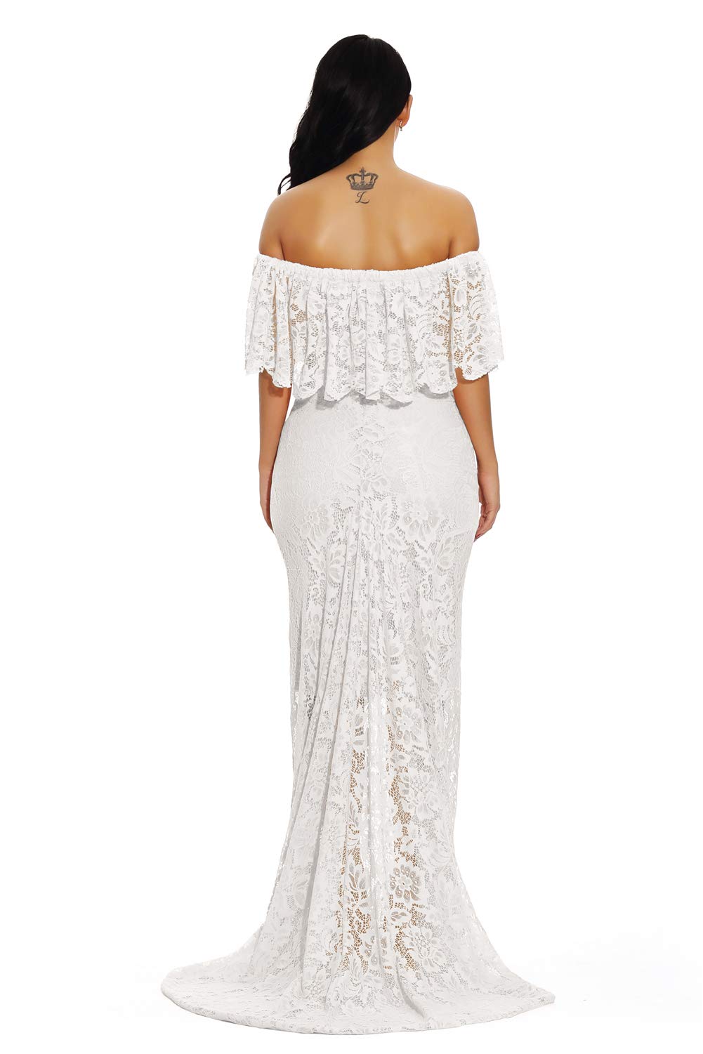 ZIUMUDY Women's Off Shoulder Ruffles Lace Maternity Dress - Elegant Maxi Photography Gown for Baby Shower, Maternity Shoot & Special Occasions
