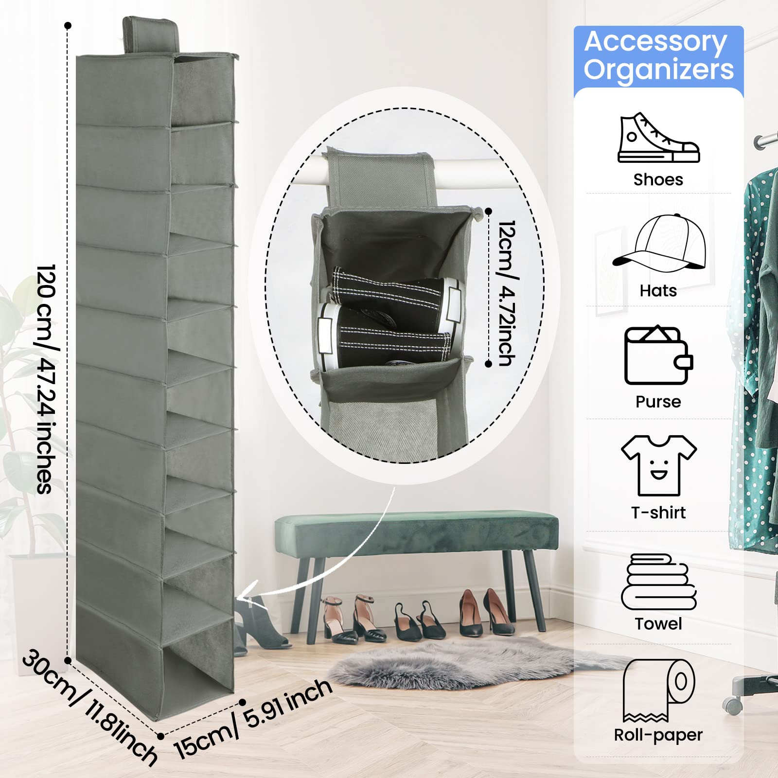 4 Pack Hanging Shoe Organizer - 10 Shelf Space Saving Closet Storage for Shoes, Hats, Purses & Handbags | Perfect for Bedroom, Closet & Dorm Organization