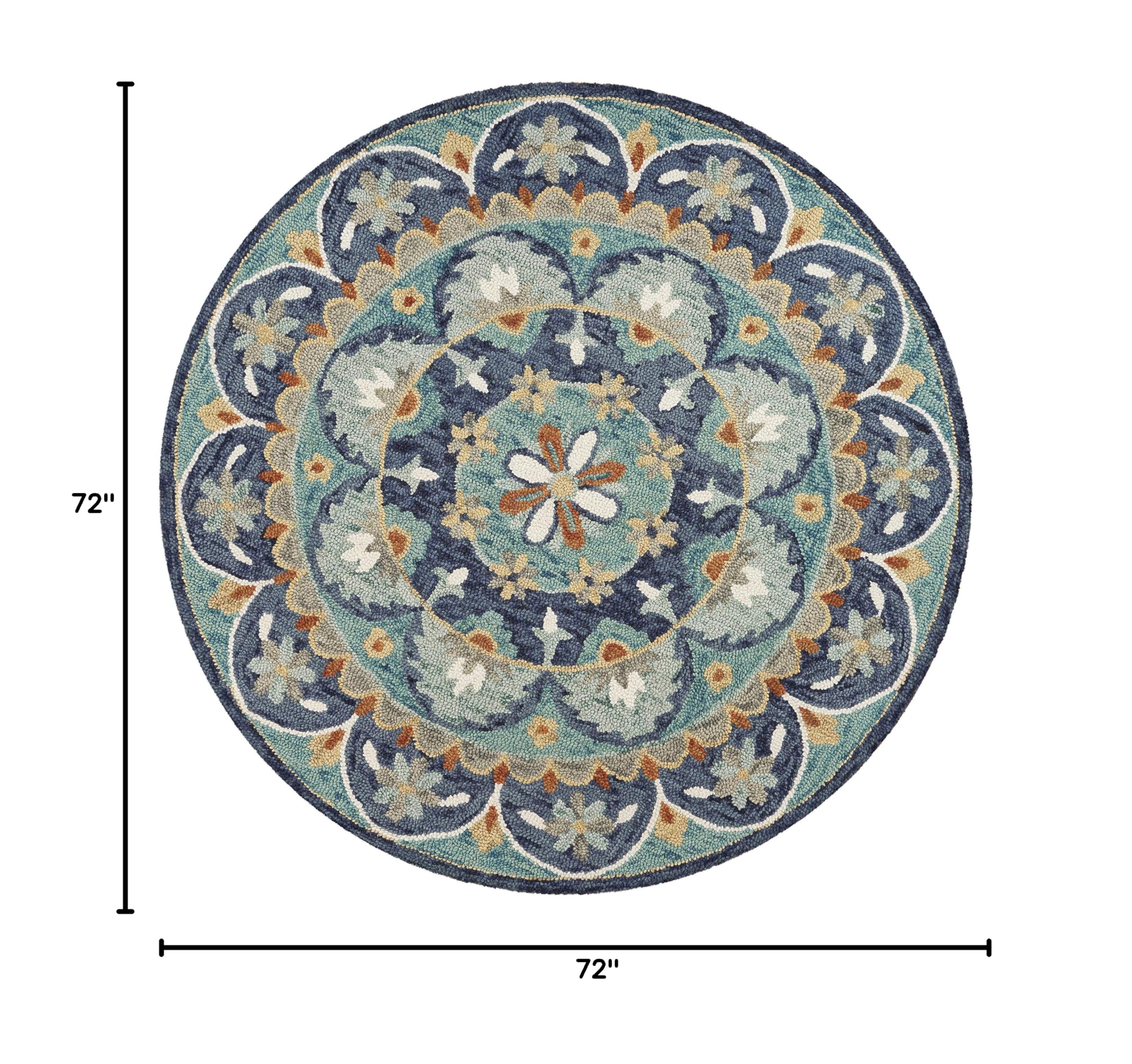 LR Home 6ft Round Indoor Wool Area Rug - Hand Woven Modern Farmhouse Boho Style in Teal/Blue | Perfect for Living Room, Bedroom, Playroom, Entryway & Office Decor | Soft & Durable Home Accent Rug for Cozy Spaces