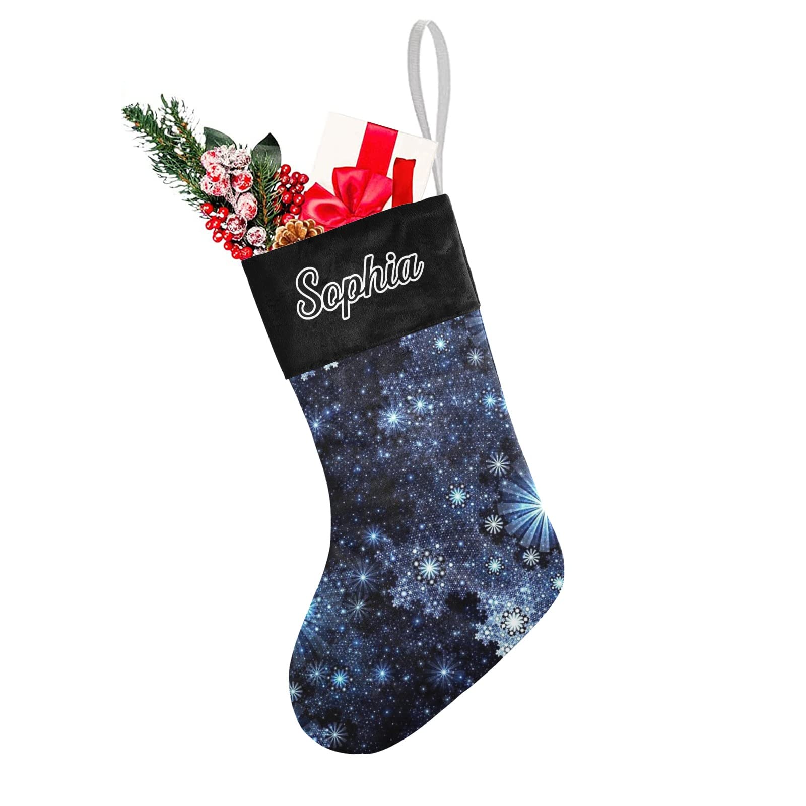 Personalized Winter Blue Snowflake Christmas Stocking - Custom Name Xmas Stockings for Family, Wedding & Party Decor (17.52 x 7.87 Inch) - Perfect for Fireplace Mantel, Gift Exchange & Holiday Home Decoration