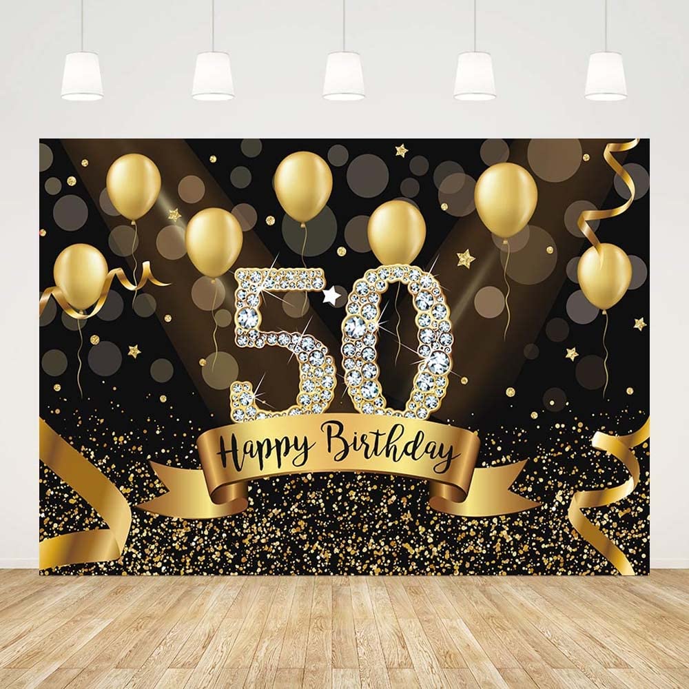 Sendy 7x5ft Happy 50th Birthday Backdrop - Black & Gold Photo Booth Banner for 50th Birthday Party Decorations & Anniversary Celebrations | Perfect for Milestone Birthdays, Photoshoots & Event Backdrops