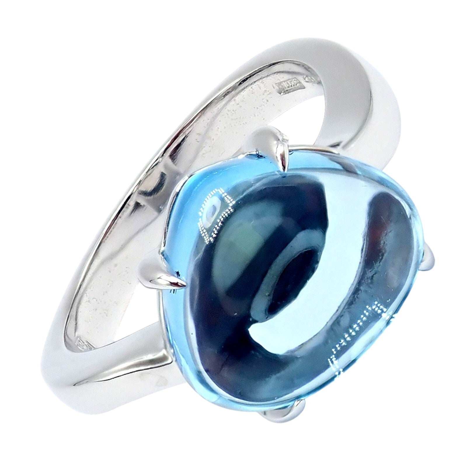 Authentic Bulgari 18k White Gold Mediterranean Eden Blue Topaz Ring - Size 6 | Luxury Jewelry for Women, Elegant Gift for Anniversary, Engagement & Special Occasions