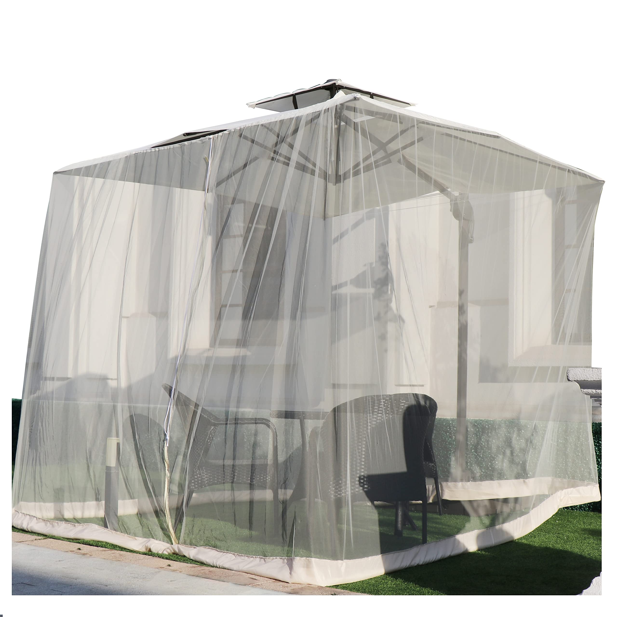 Mosquito Net for Patio Umbrella 9-10FT - Zippered Door & Adjustable Rope - Outdoor Bug Protection