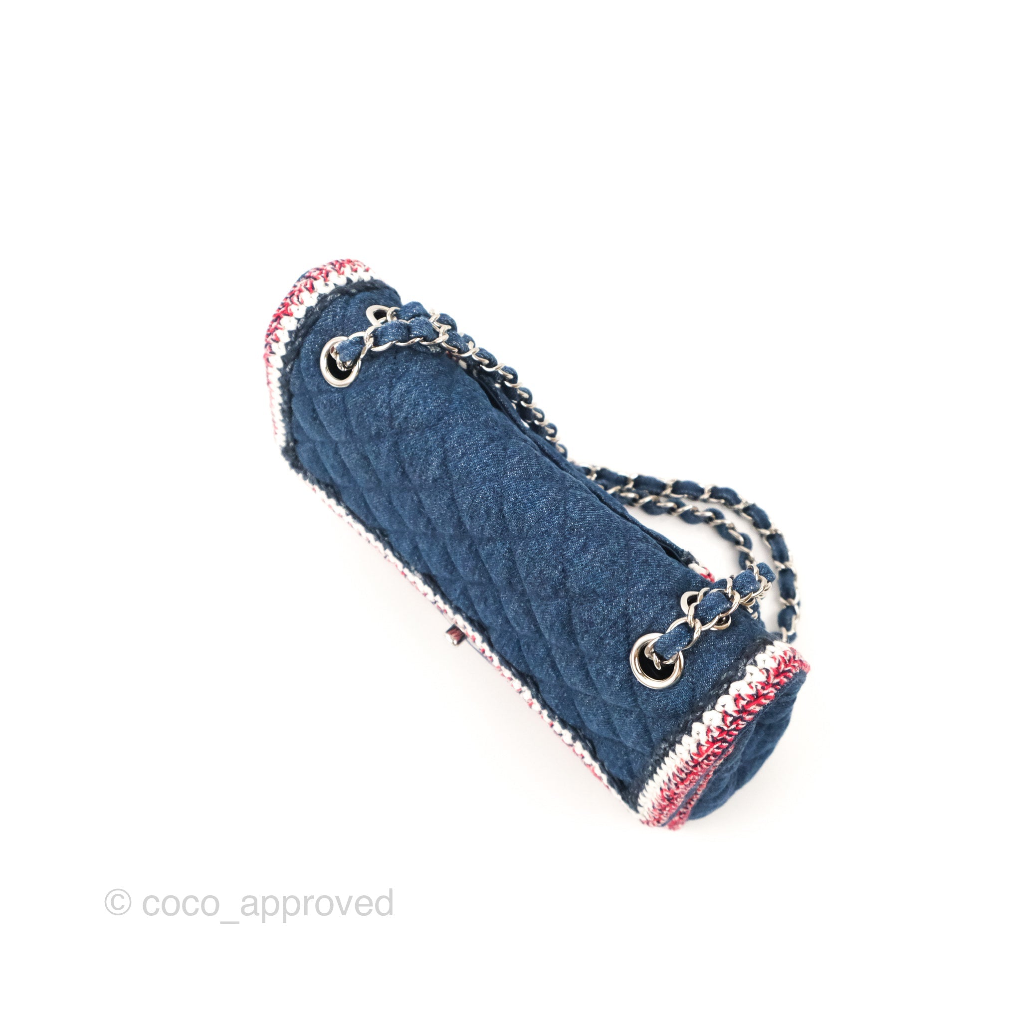 Chanel Classic Flap Bag Dark Blue Denim with Braided Silver Hardware 18A Collection - Luxury Designer Handbag for Women, Perfect for Evening Events & Special Occasions