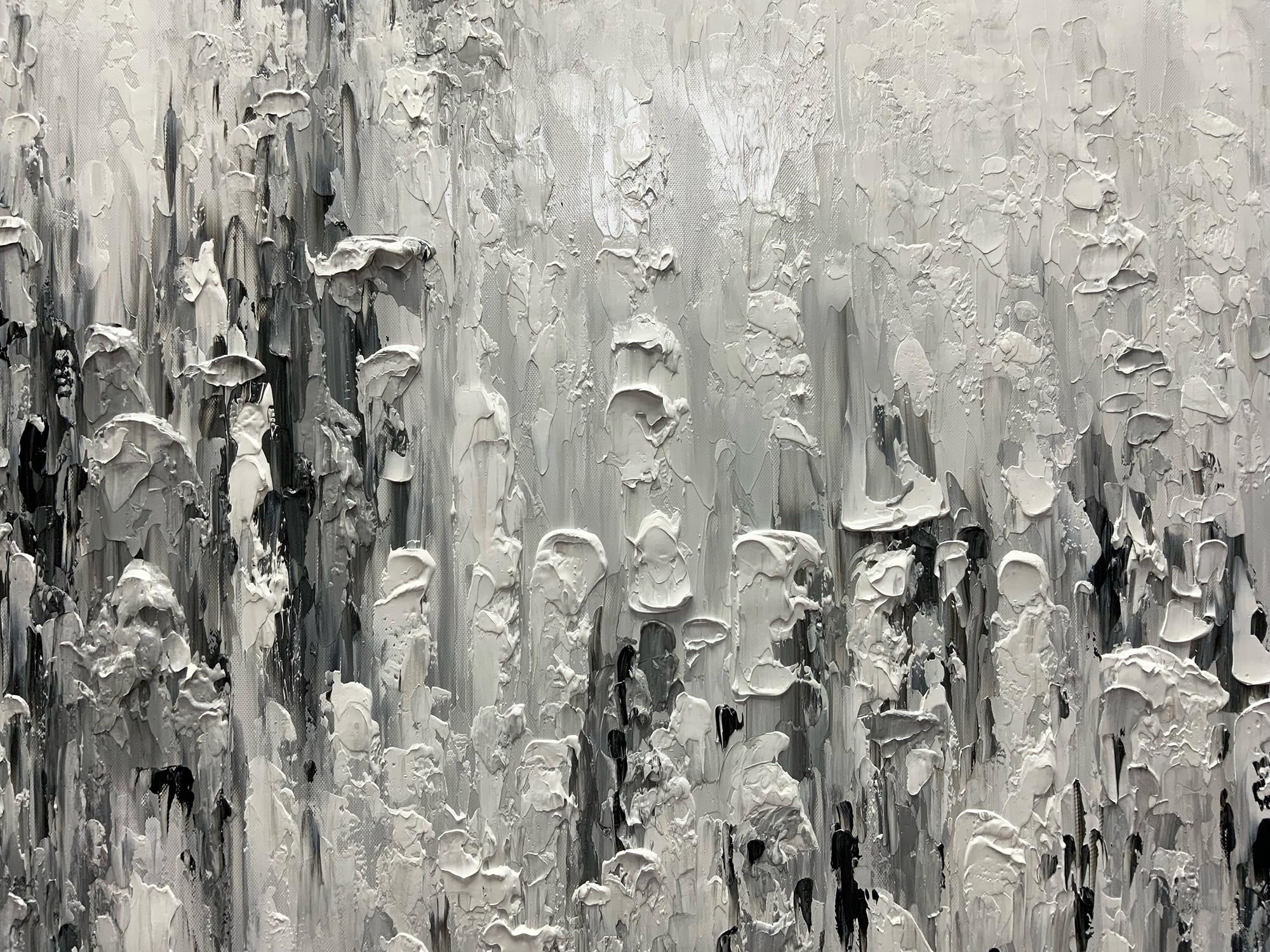 Modern Abstract Hand Painted Oil Painting - 24x48 Inches Black & White Canvas Art with Wood Frame - Wall Decor for Living Room, Bedroom, Office & Dining Room - Unique Home Decor Gift Idea