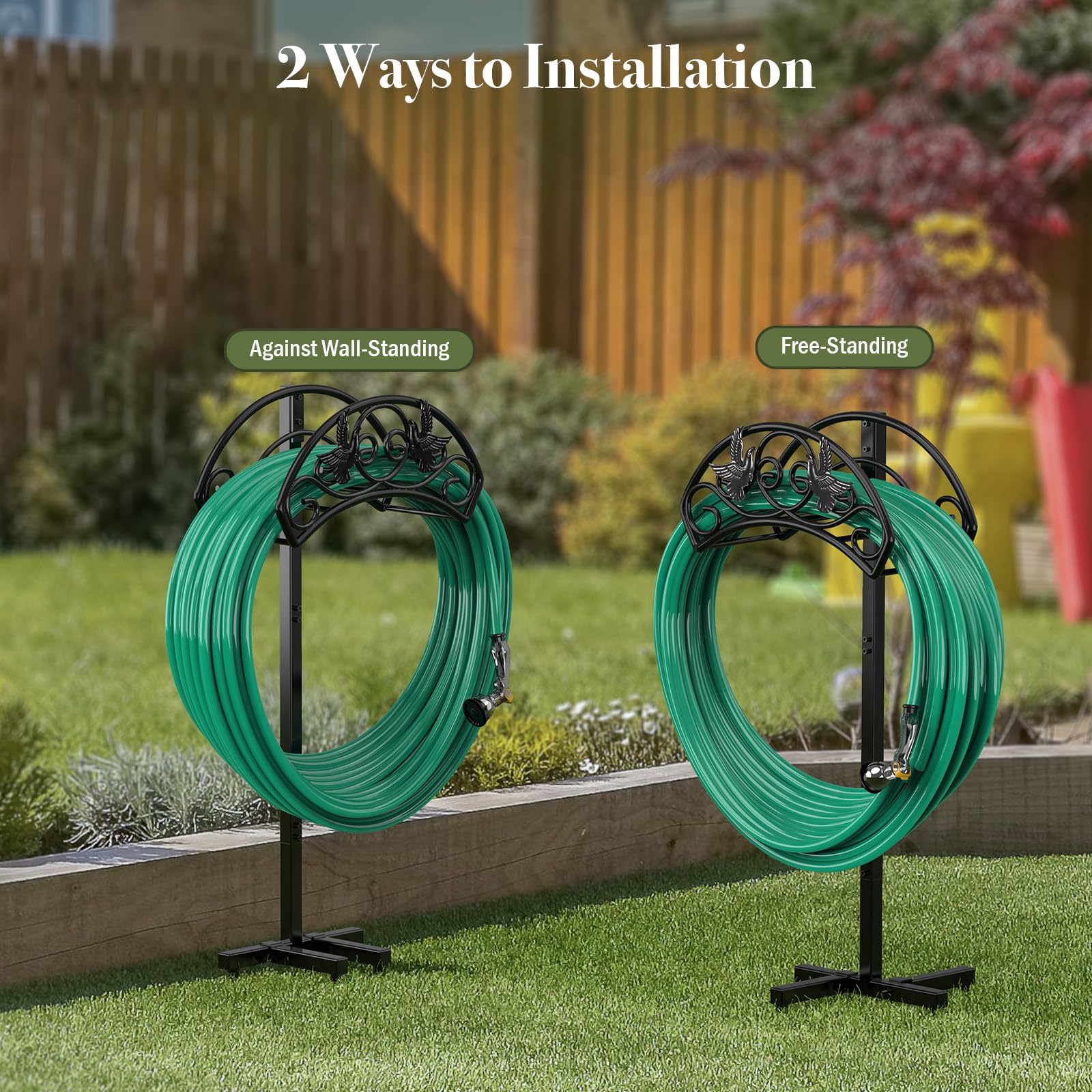 Heavy Duty Metal Freestanding Garden Hose Holder Stand - Black | Outdoor Watering Storage Solution for Yard, Lawn & Garden Care